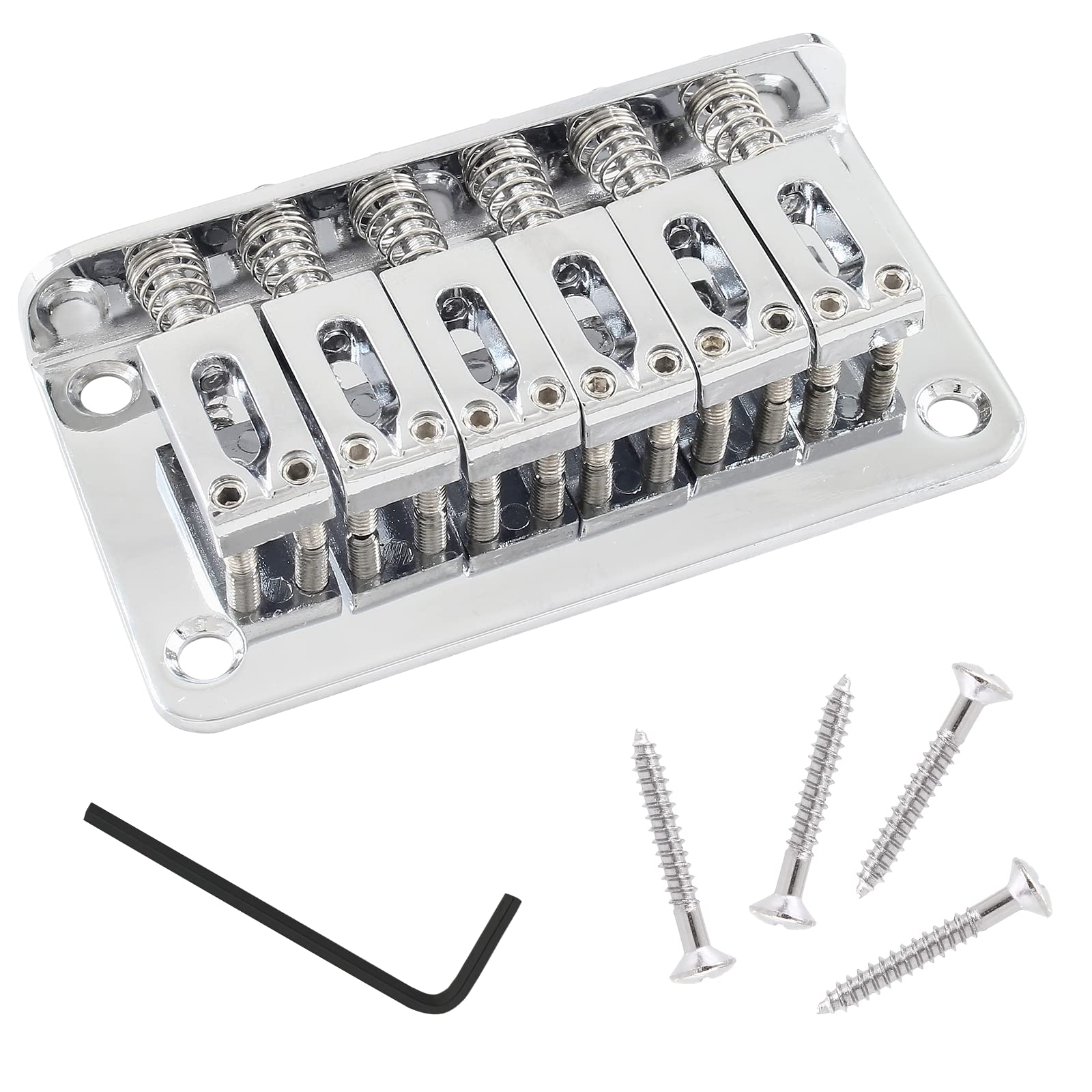 Harskiyer Silver Adjustable 6 String Guitar Bridge, Metal Fixed Top Load Guitar Tailpiece Guitar Fixed Bridge Hardtail Saddle Br