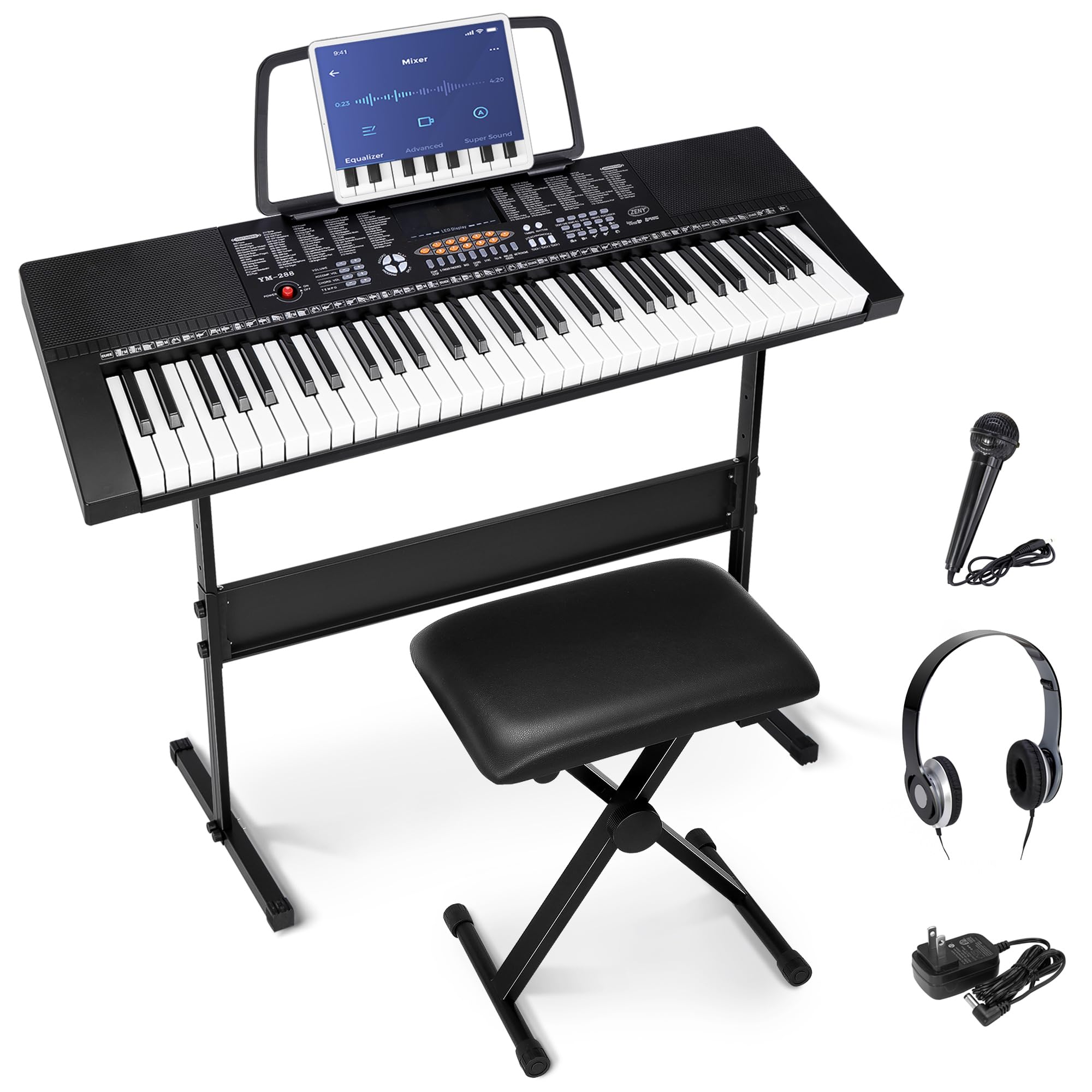 Smartxchoices 61-Key Electronic Keyboard Piano Stand Portable LED Display Keyboard Kit with Adjustable Stand, Adjustable Stool, 