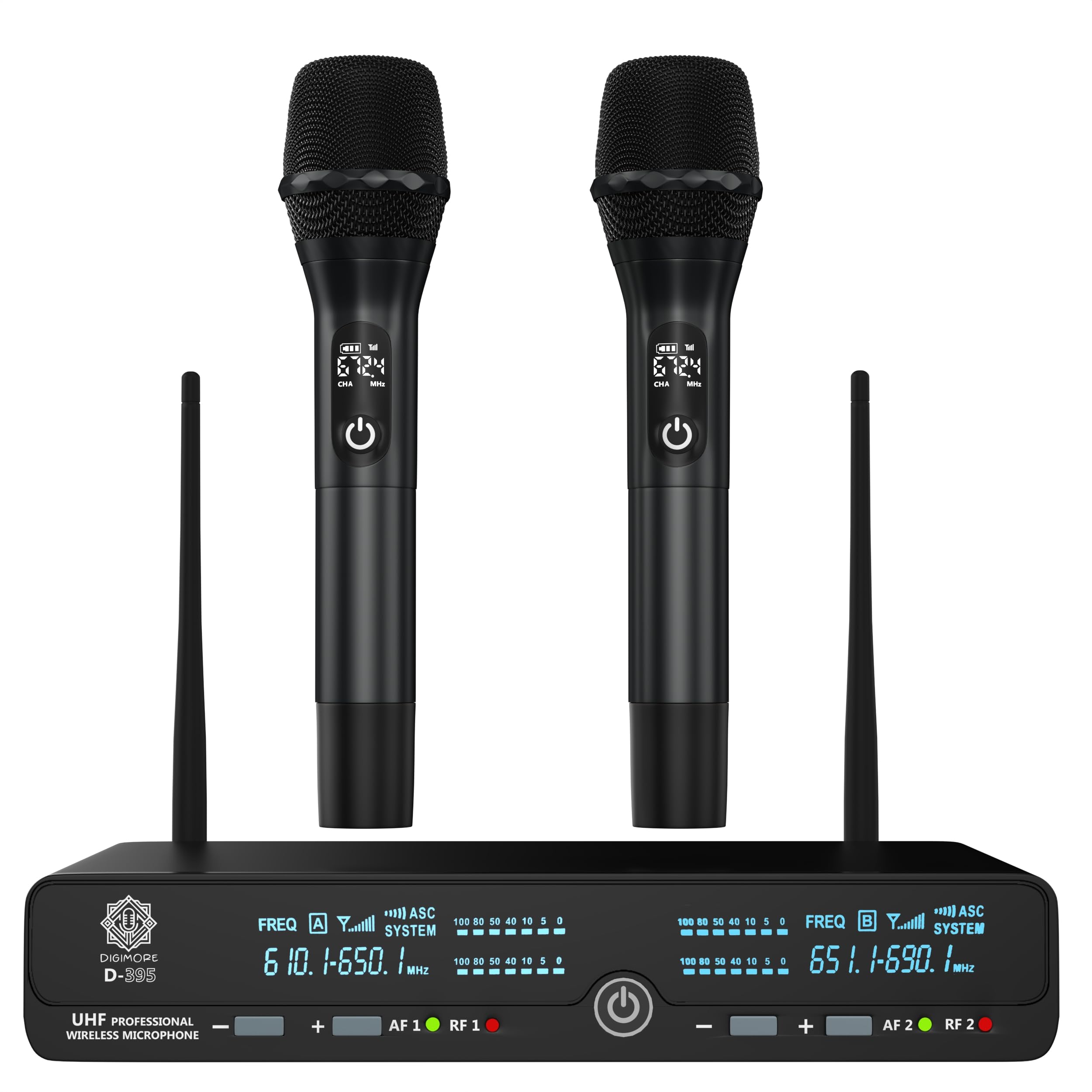 Digimore Uhf Wireless Microphone System | Dual Handheld Mics | 72 Channels | 350 Ft Range | 8H Battery | Metal Body | Ideal For 