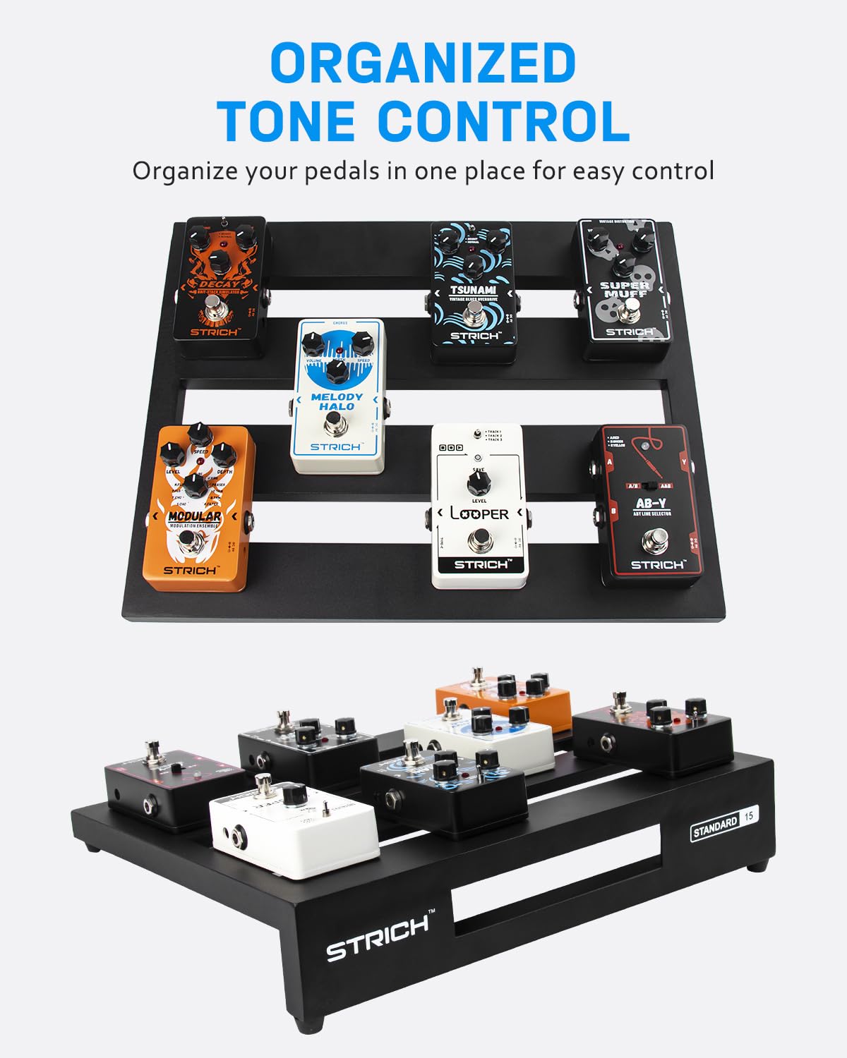 STRICH Guitar Pedal Board Aluminum Alloy 1.82lb Super Light Small Effect Pedalboard 15'' x 11.8'' with Carry Bag, STANDARD 15 (A