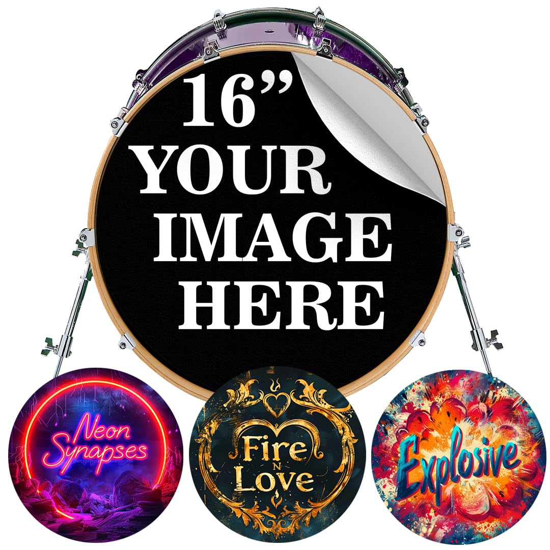 16 Inch Custom Bass Drum Decal - Personalized Custom Stickers for Drums, Full Color Logo Band, Bass Drum Head Wrap, Easy Apply &