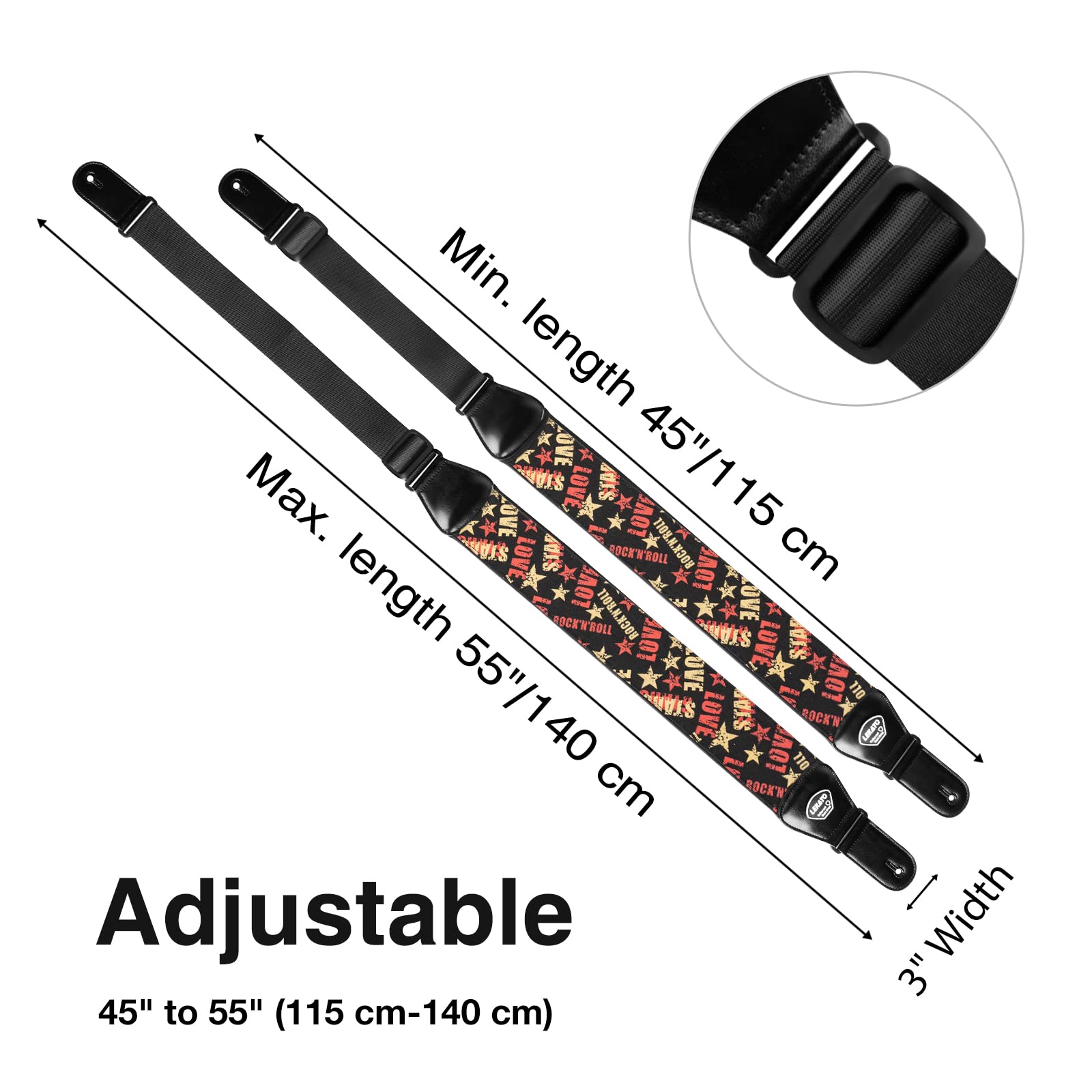 LEKATO Guitar Bass Strap for Electric Guitar Bass, 3'' Wide Padded Guitar Strap Neoprene Pad with 3D Sponge Filling Adjustable L