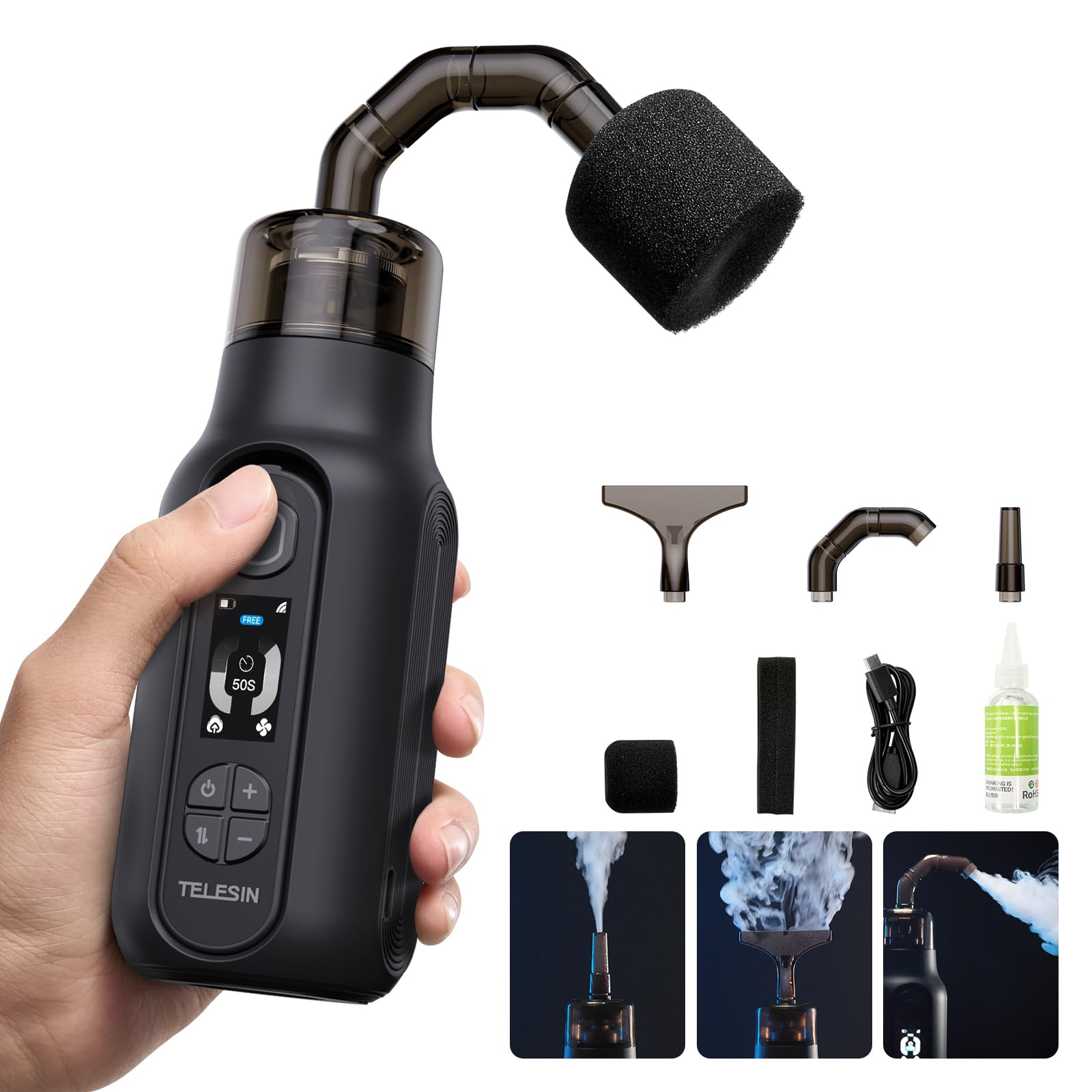 TELESIN C40 Portable Fog Machine for Photography, 40W Handheld Smoke Machine with Remote Control Mini Hand-held Fogger for Outdo