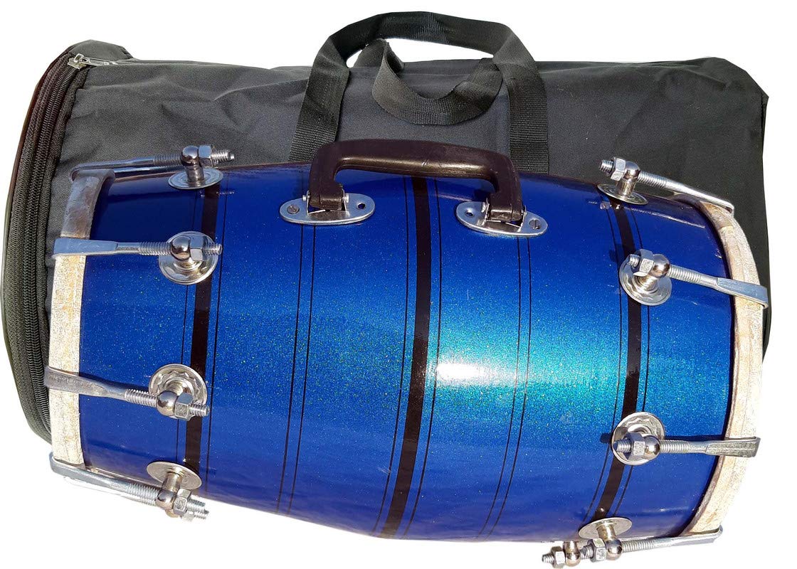 Gt Manufacturers Wooden Musical Dholak Instrument Drum Nuts & Bolt With Bag (Blue)