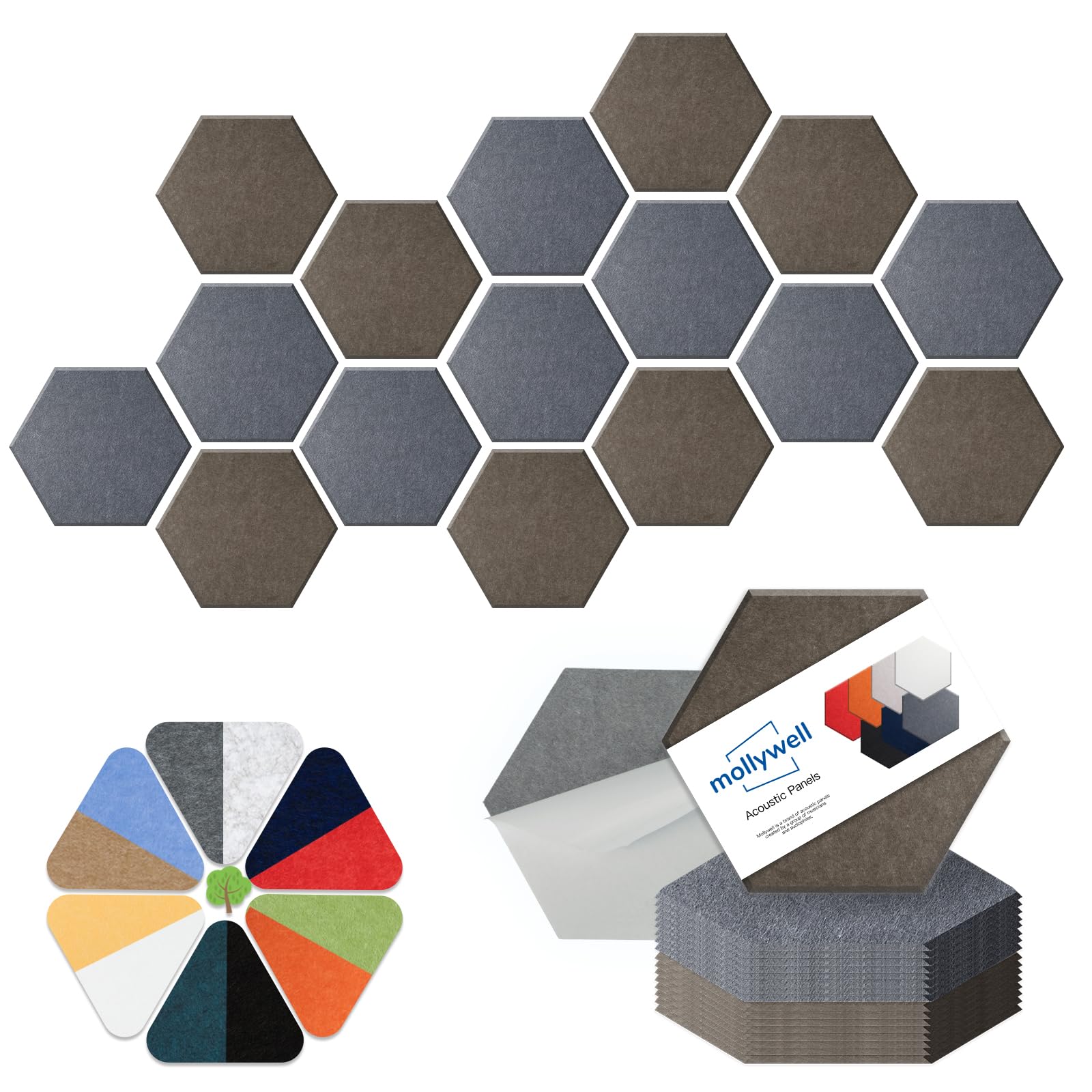 Mollywell Hexagon Acoustic Panels, High Density, Soundproofing, Decorative Noise Reduction Felt Wall Tiles For Ceilings, Home Of