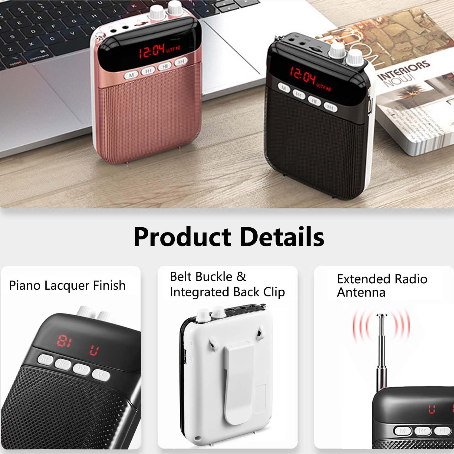 Portable Voice Amplifier for Teachers, 2400mAh Rechargeable Personal Amplifier PA System Headset for Speaking Microphone for Tea