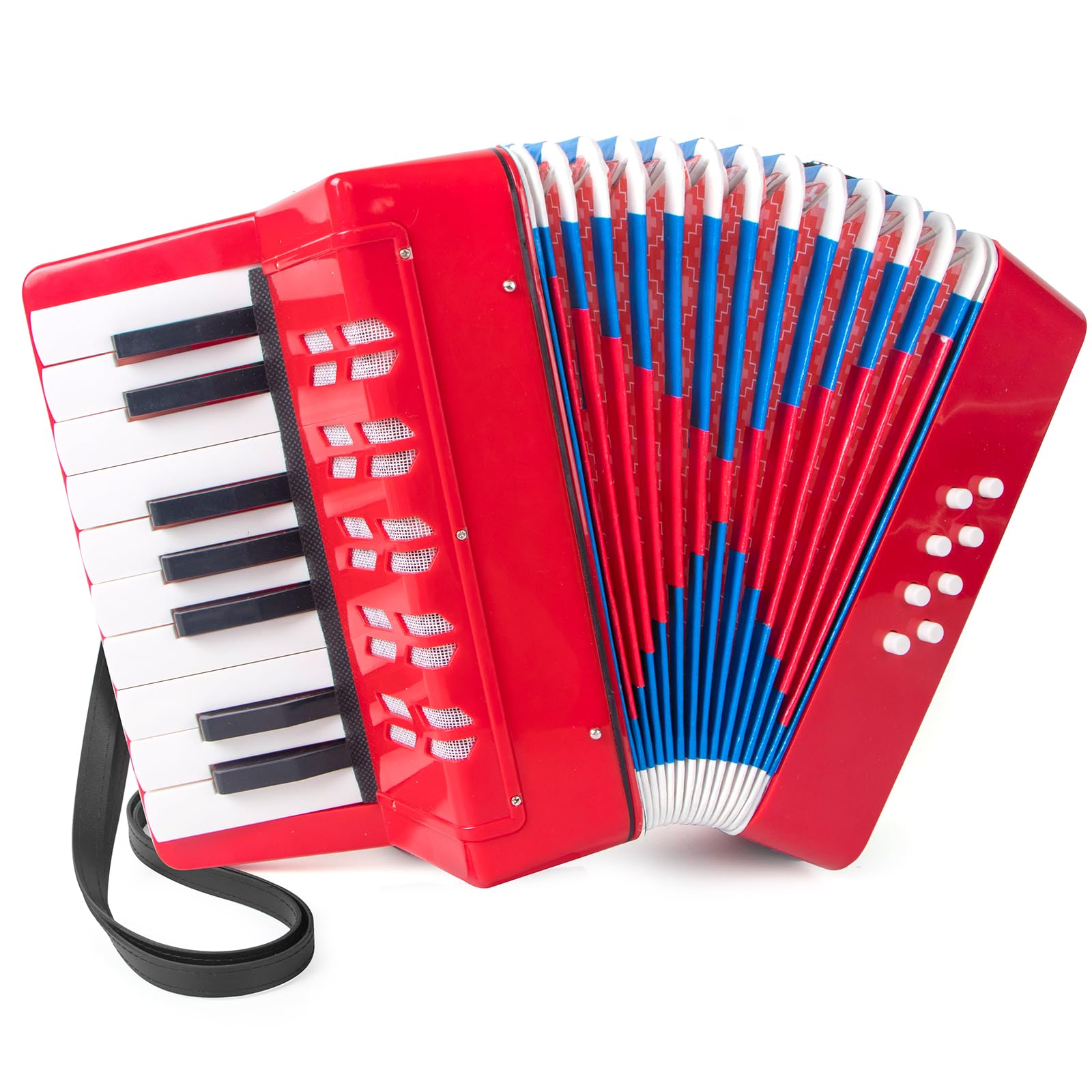 Accordion, 17 Keys Piano Accordion for Kids 8 Bass with Straps for Beginners Student Educational Musical Instrument (Red)