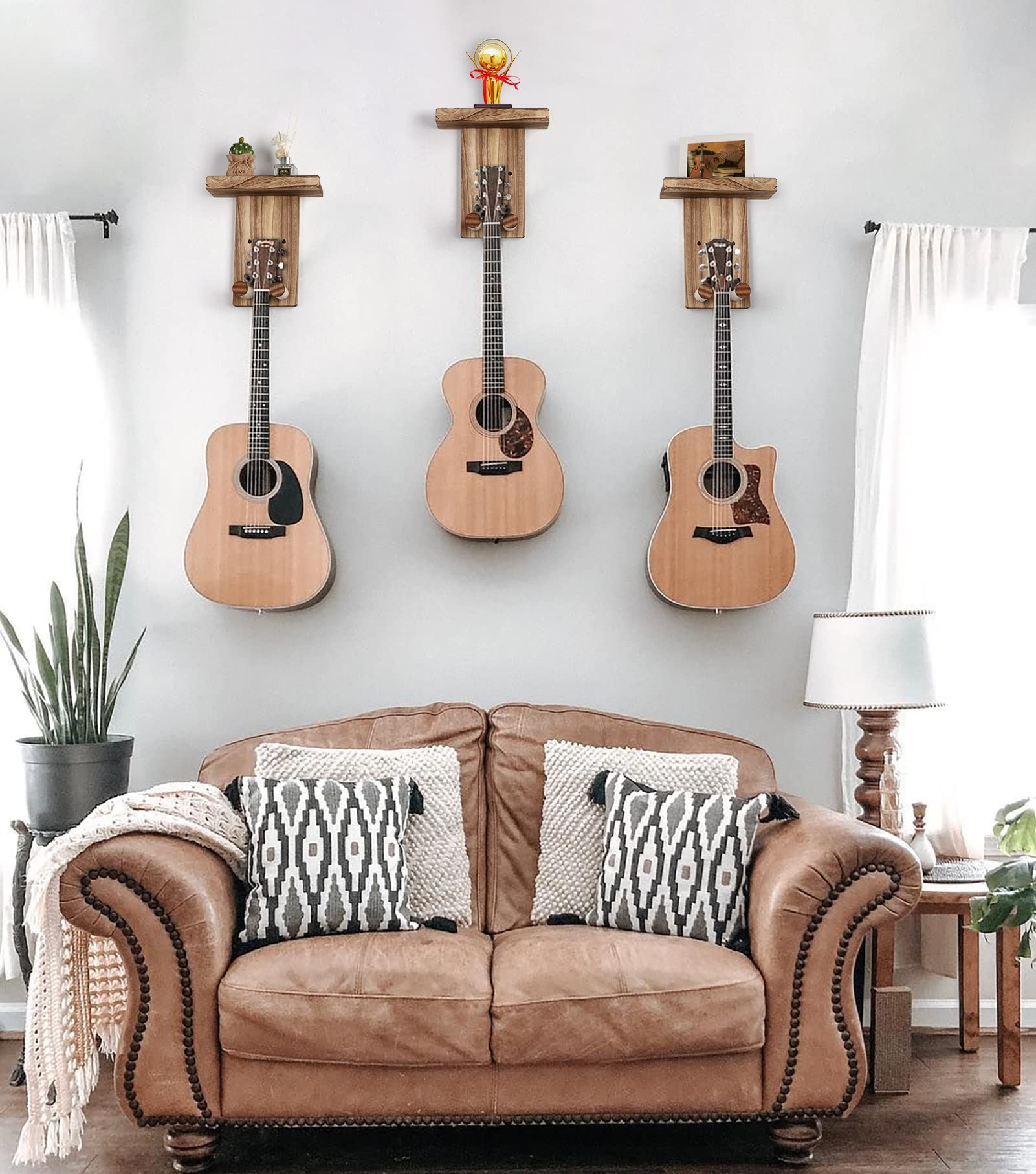 Keebofly Guitar Wall Mount,3 Pack Guitar Wall Hangers Guitar Stand Wall with Pick Holder Guitar Rack for Acoustic or Electric Gu