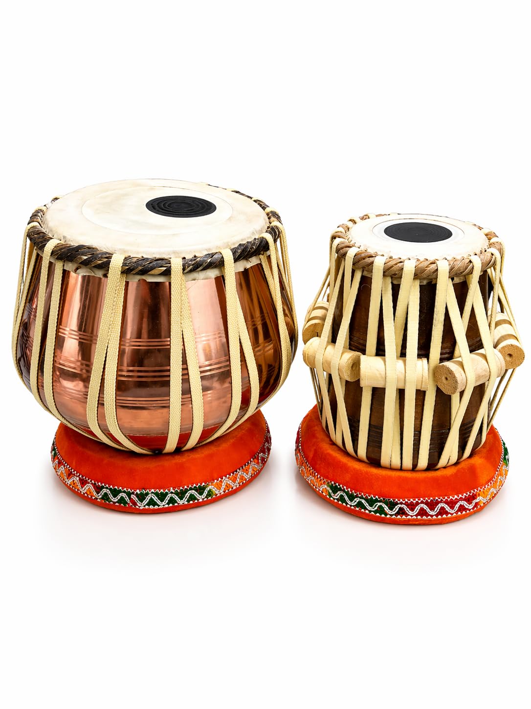 Sg Musical Tabla Set, Brownz Bayan With Wooden Dayan, Polished Finish, Traditional Indian Percussion, With Cushioned Ring Holder