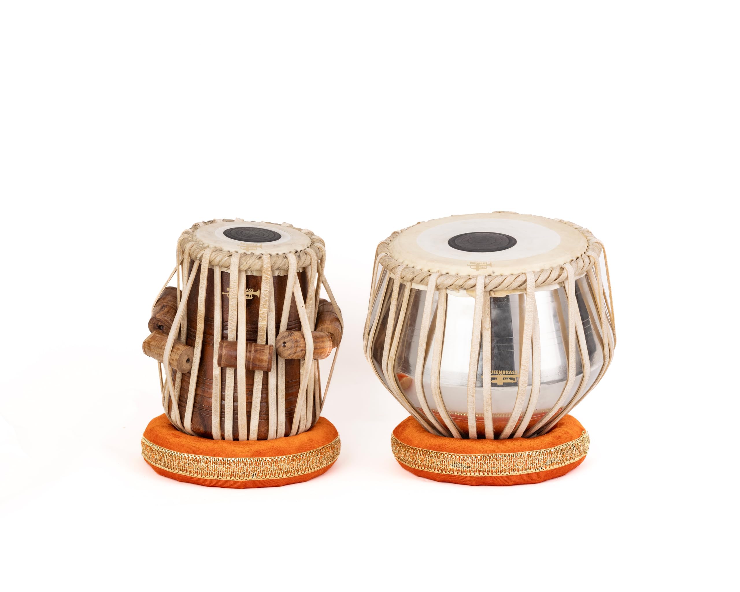 QUEENBRASS Steel Tabla Set - Complete Kit with Hammer, Manual, Cushions, Covers, Carry Bag & Gatta Drumstick | Indian Classical 