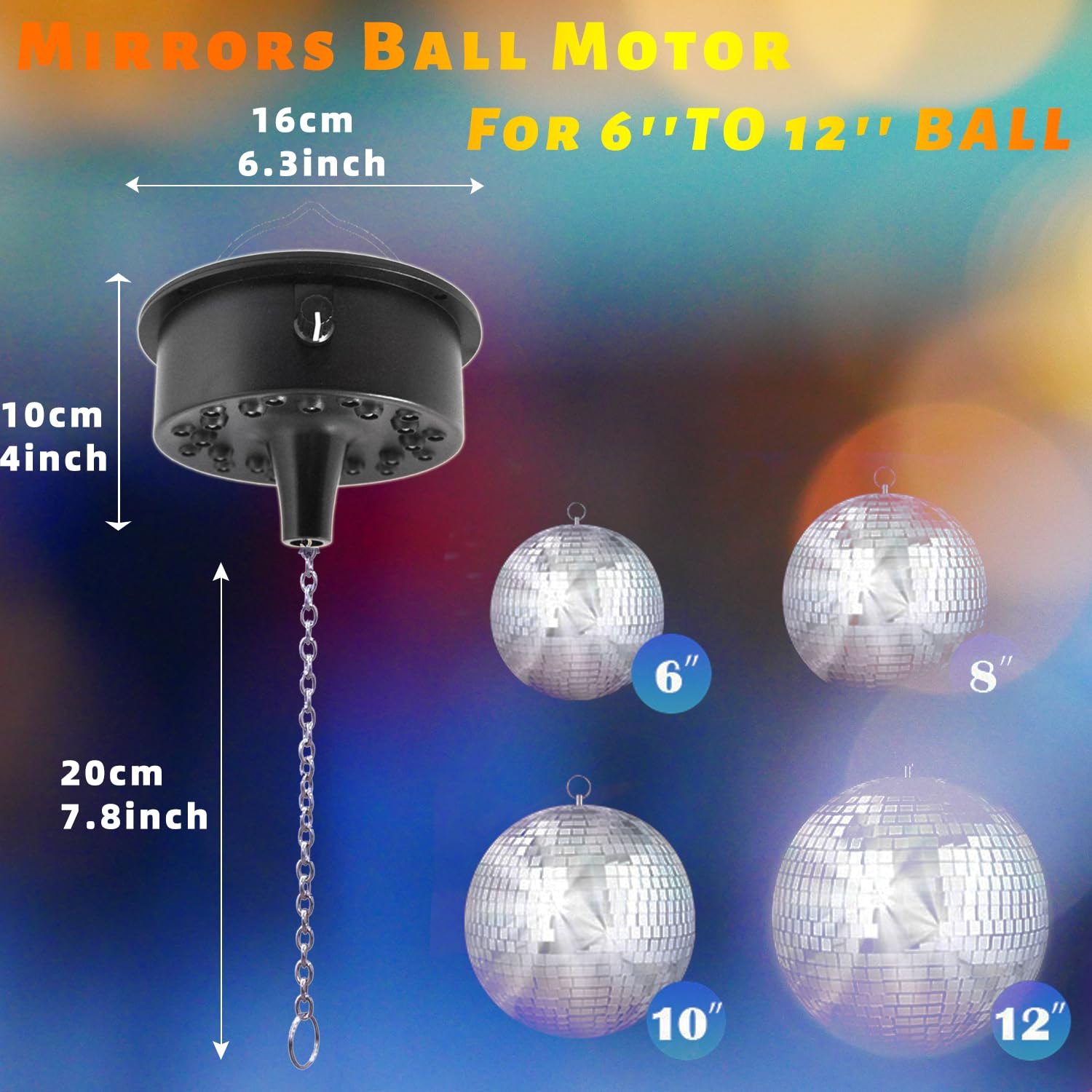 Disco Ball Rotating Motor with Chain 5RPM-10RPM Adjustable Speed,Plug/Battery Powered Mirror Ball Motor with 24 LED Beads for Di