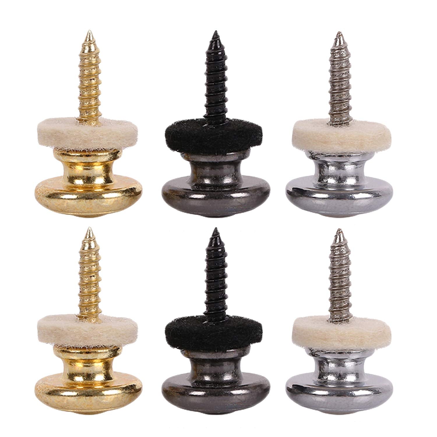 Kasteco 6 Pieces Mushrooms Head Guitar Strap Buttons Strap Locks Chrome (Black Gold Silver)