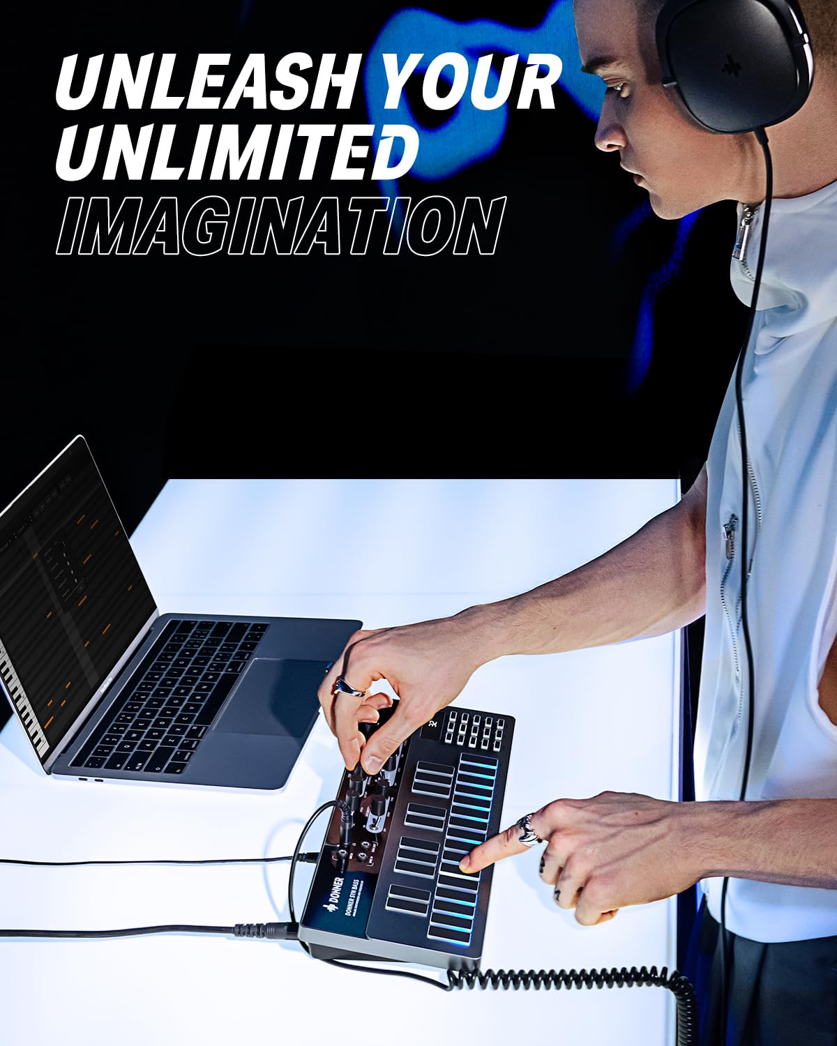 Analog Bass Synthesizer and Sequencer, Donner Essential B1 with Intuitive User Interface, 128 Patterns Memory, Saturation & Dela