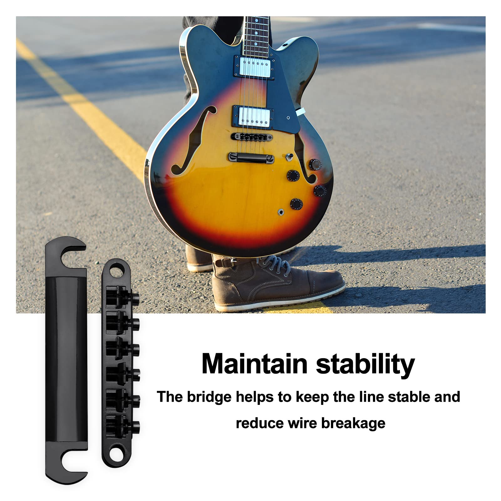 SAPHUE A Set of String Saddle Tune-O-Matic Bridge and Tailpiece with Studs for GB LP Style Electric Guitar (Black)