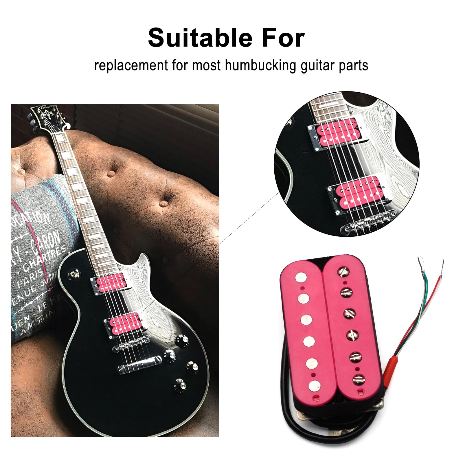 SAPHUE Alnico 5 Electric Guitar Pickup Humbucker Double Coil Pickup Alnico V Guitar parts (Pink)