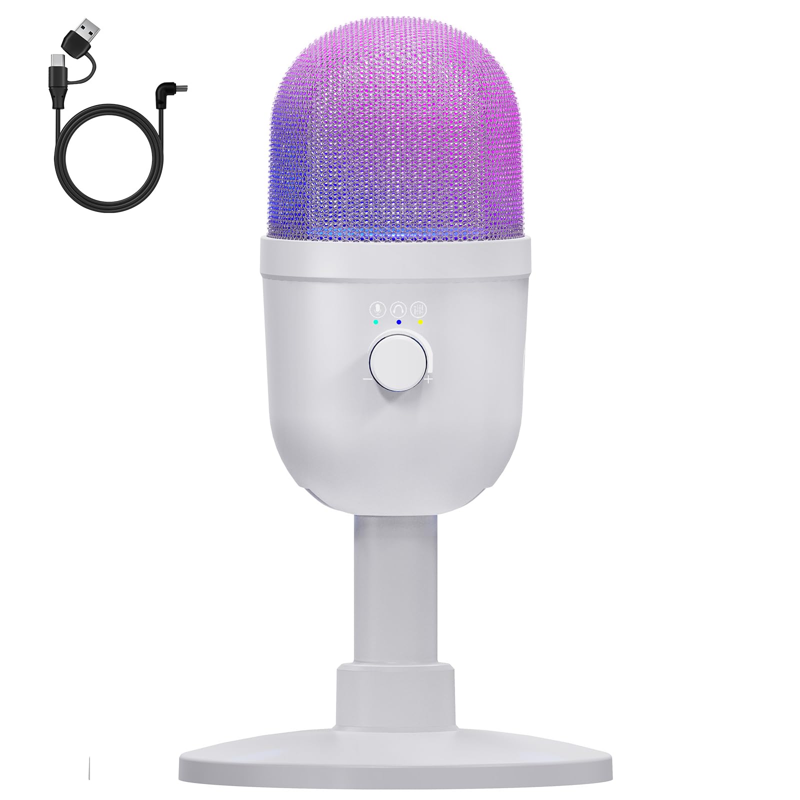 USB Microphone for PC - Computer Gaming Mic with RGB Lighting for PS4&5,Dual Audio Mixing,Mute,Headphone Output,192KHz/24Bit Hi-