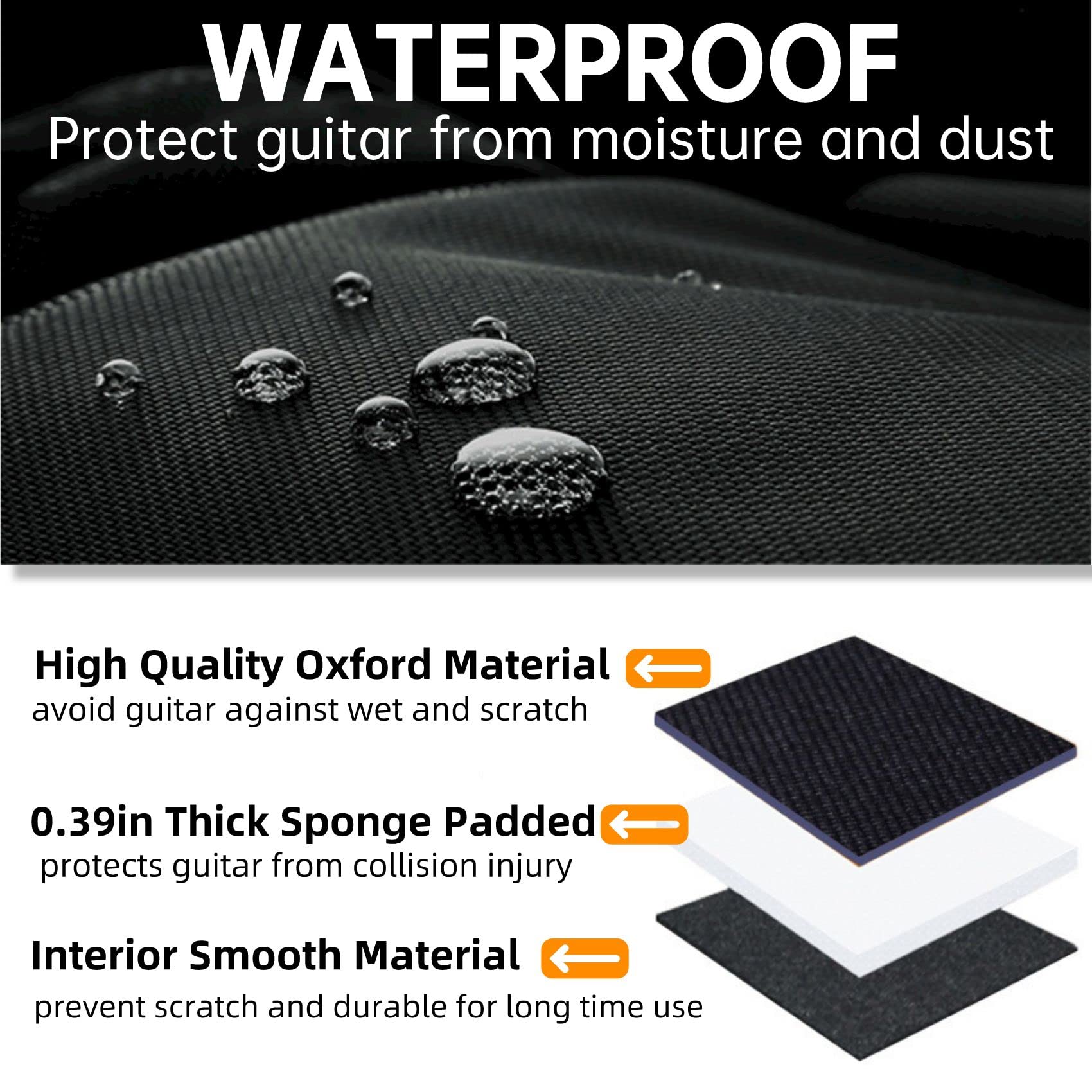 GIGKOUKI Guitar Bag 38 39 Inch Acoustic Guitar Gig Bag Soft Case 0.35 Inch Thick Padding Classical Guitar Backpack Large Pocket