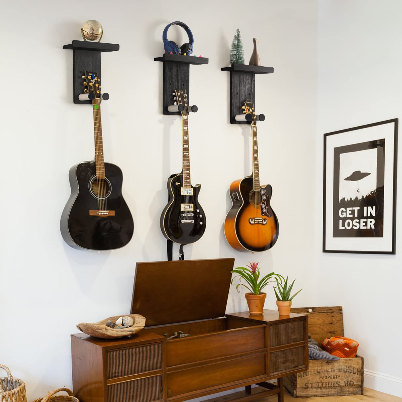 Keebofly Guitar Wall Mount,3 Pack Guitar Hanger Guitar Stand Wall with Pick Holder Guitar Rack for Acoustic or Electric Guitars,