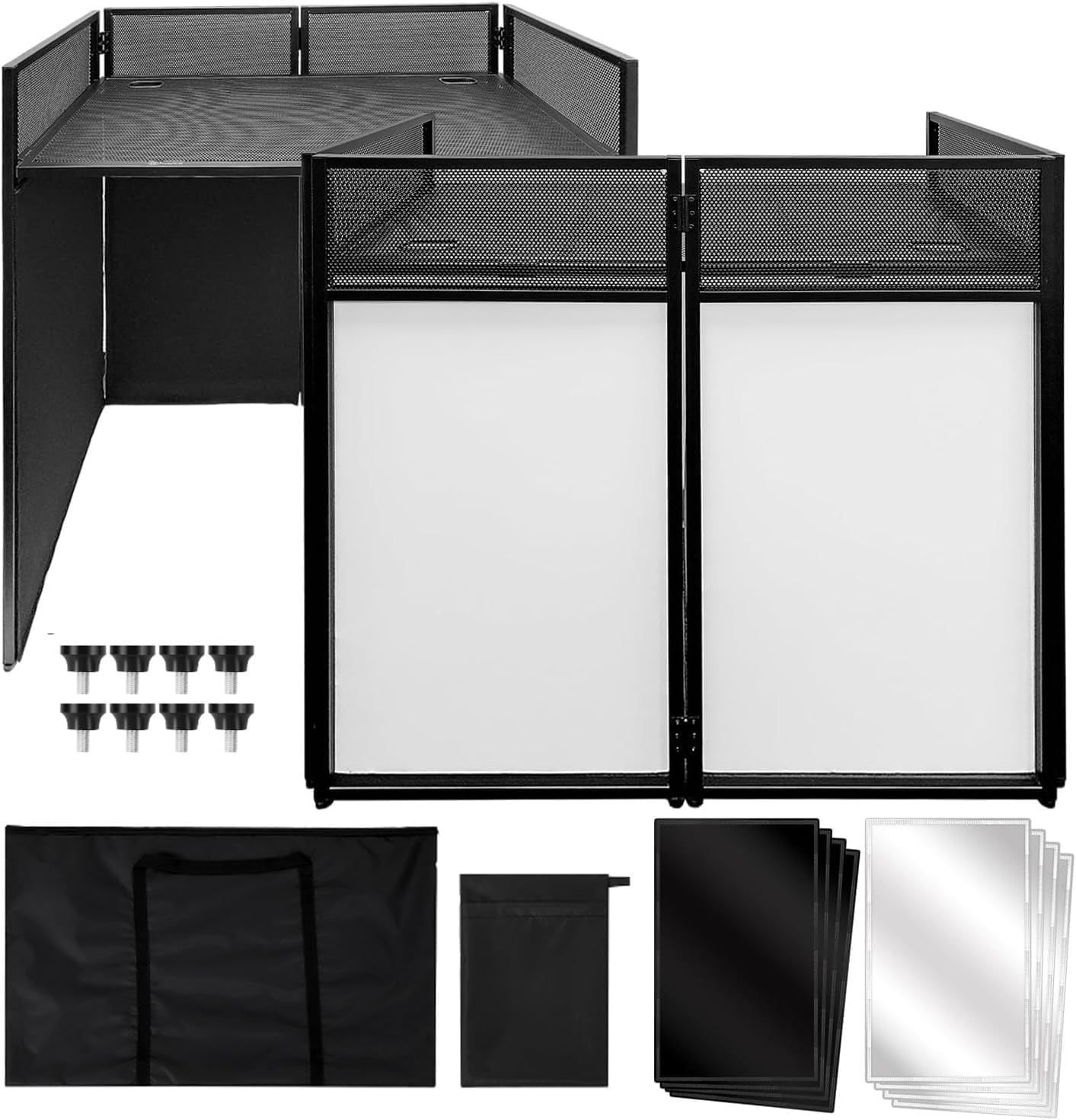 Portable DJ Facade Booth, Foldable DJ Table Station With White & Black Lighting Scrim,50 in L x48 in Hx 25 in W DJ Stand Booth,W