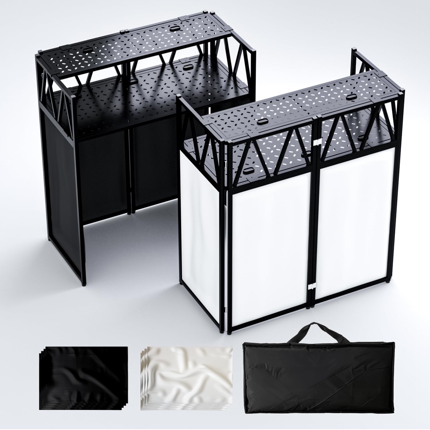 RDCMKL DJ Table Stand Portable booth Double Deck, Foldable DJ Stand, Heavy-Duty Adjustable Height DJ Facade Booth, Easy to Assem