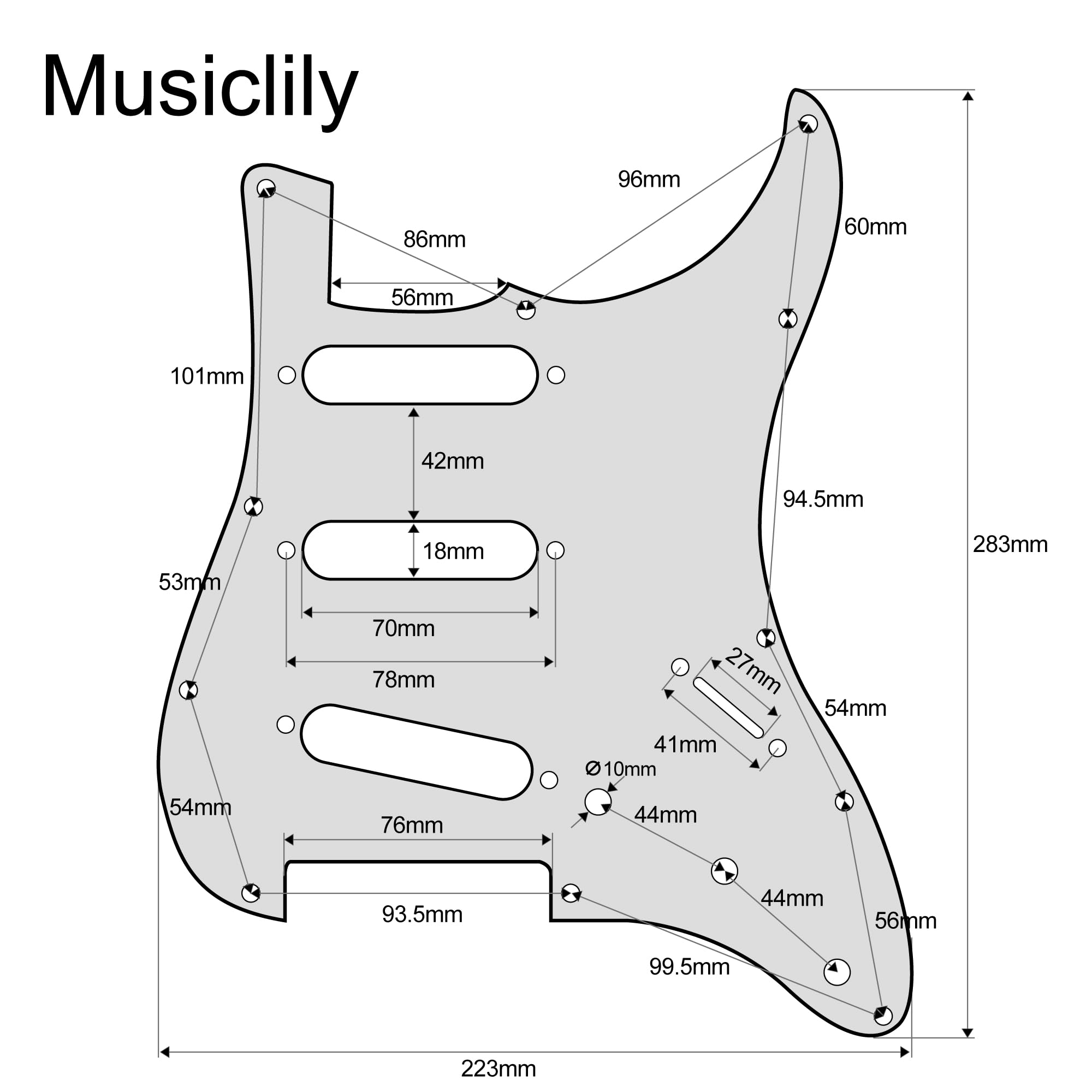 Musiclily SSS 11 Hole Strat Electric Guitar Pickguard for Fender US/Mexico Made Standard Stratocaster Modern Style Guitar Parts,
