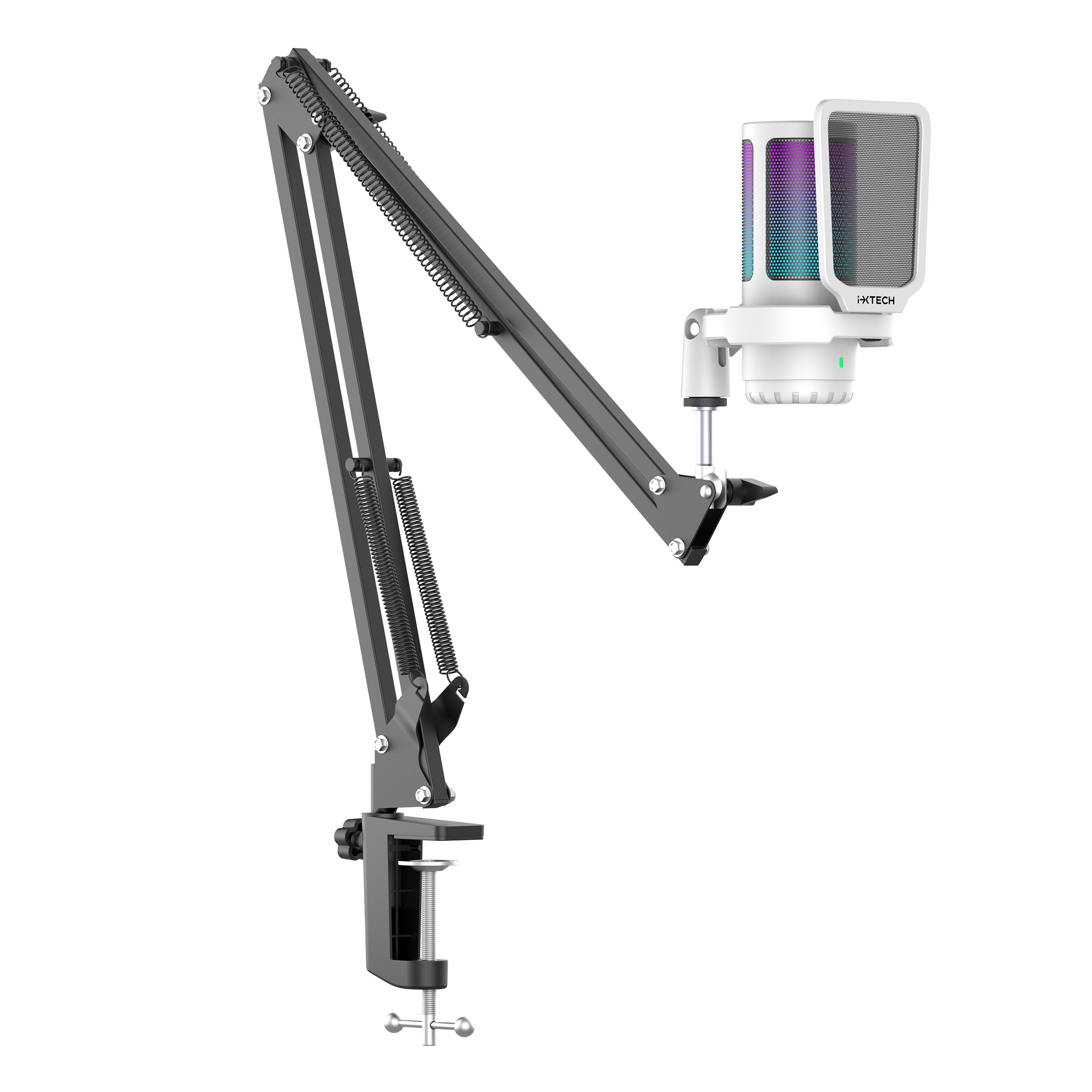 IXTECH Gaming Microphone for PC with Boom Arm, Podcast Condenser Mic with Pop Filter, Quick Mute Button, Gain Knob, Mic Arm and