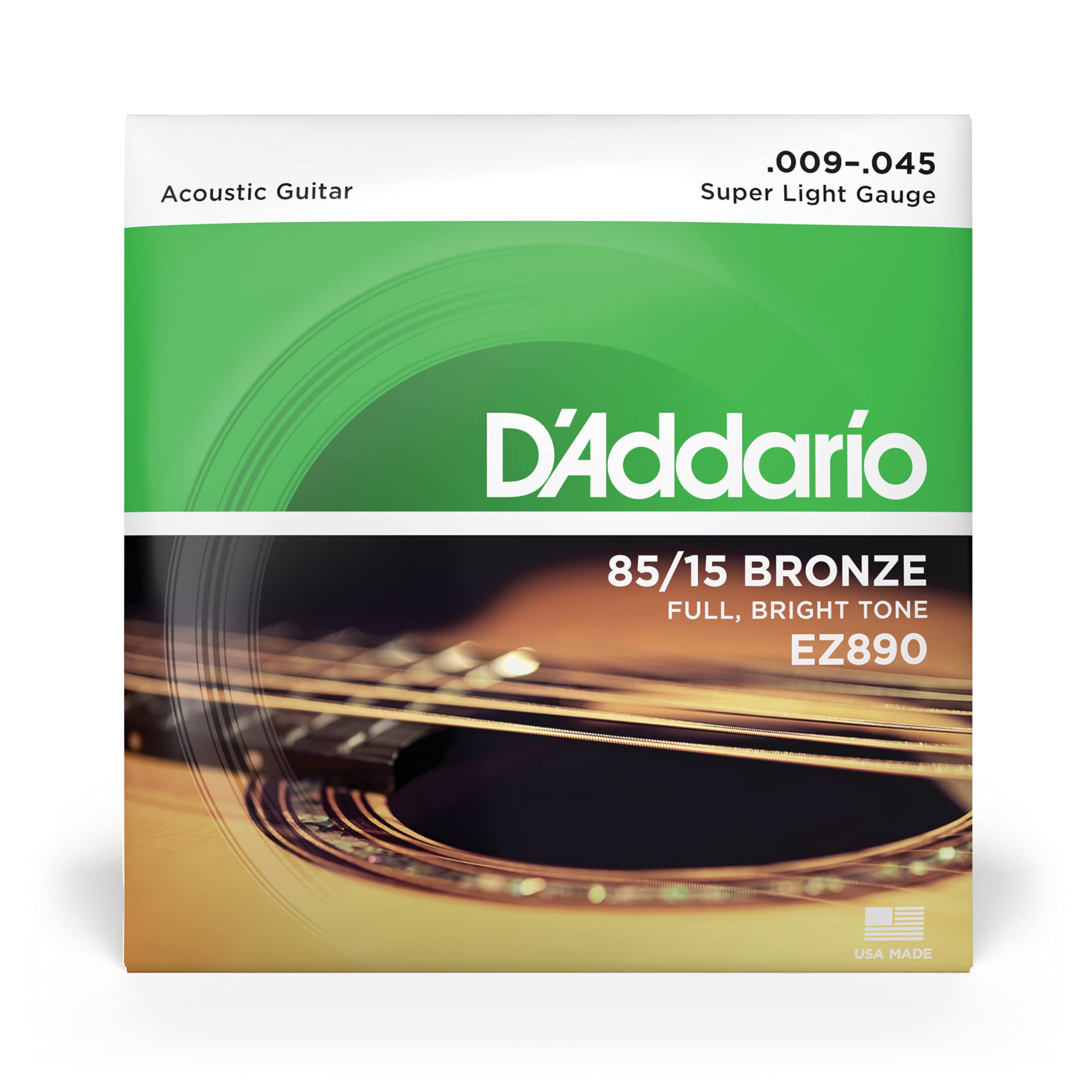 D'Addario Guitar Strings - Acoustic Guitar Strings - 85/15 Bronze - For 6 String Guitar - Full, Bright Tone - EZ890 - Super Ligh
