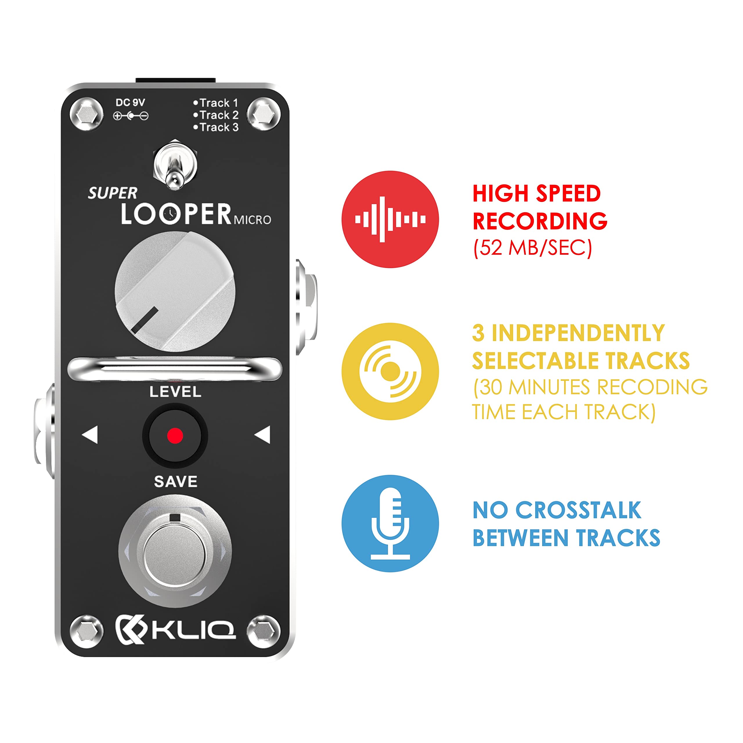 KLIQ Super-Looper Micro Looper Effect Pedal for Guitar & Bass