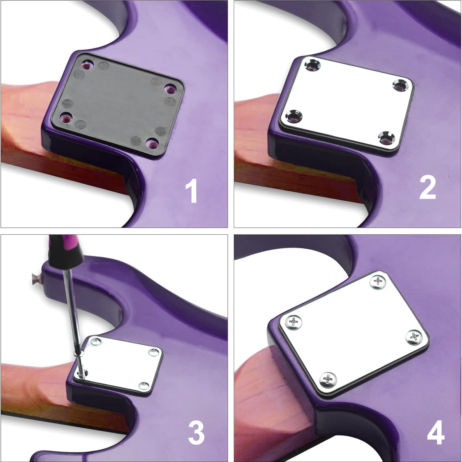 Swhmc Chrome Neck Plate for Electric Guitar with 1 Plastic Mat 4 Mounting Screws,Silver