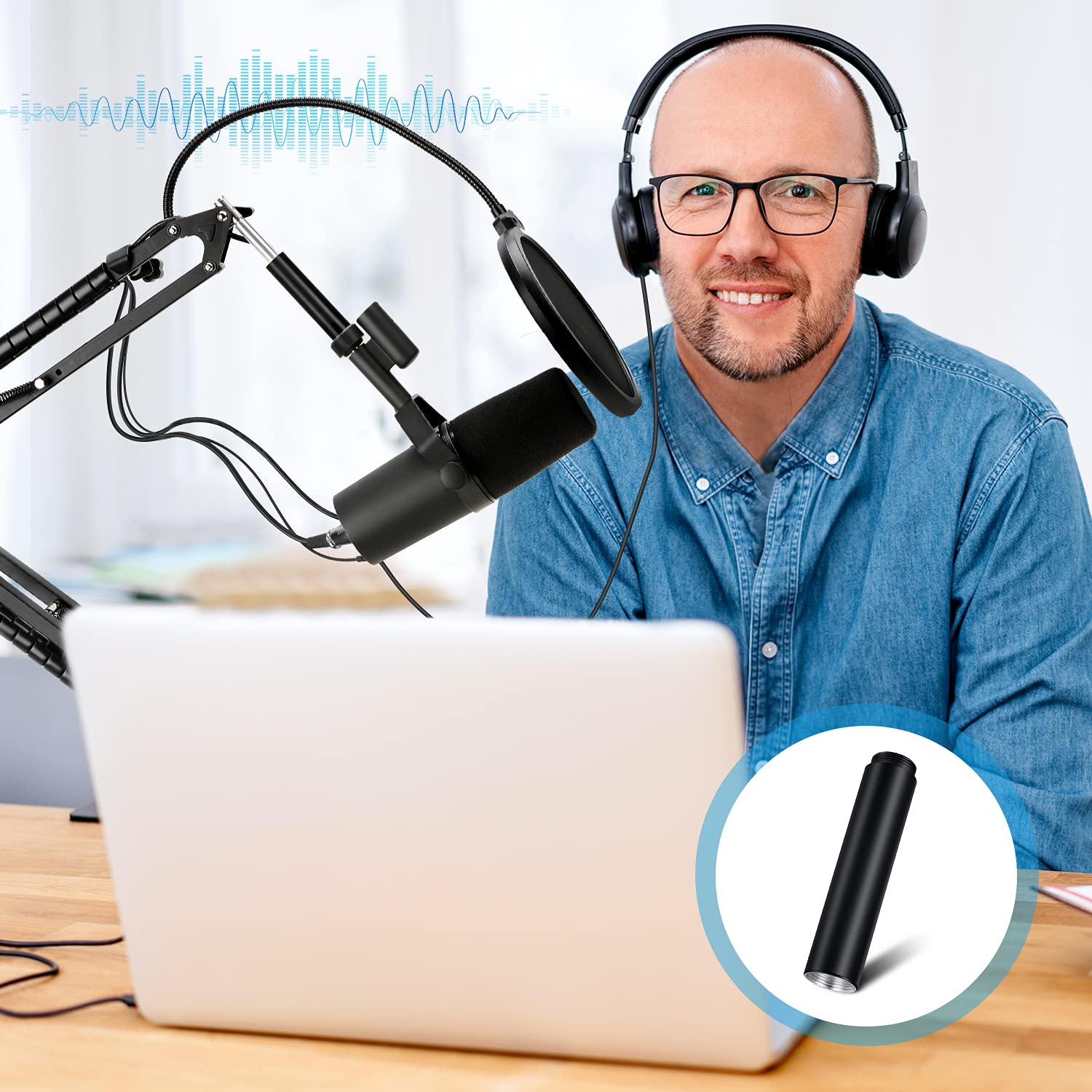 YOUSHARES Mic Stand Extension, 5/8 '' Female to 5/8 '' Male Microphone Extension Tube for Desk Stands(3.15 in)