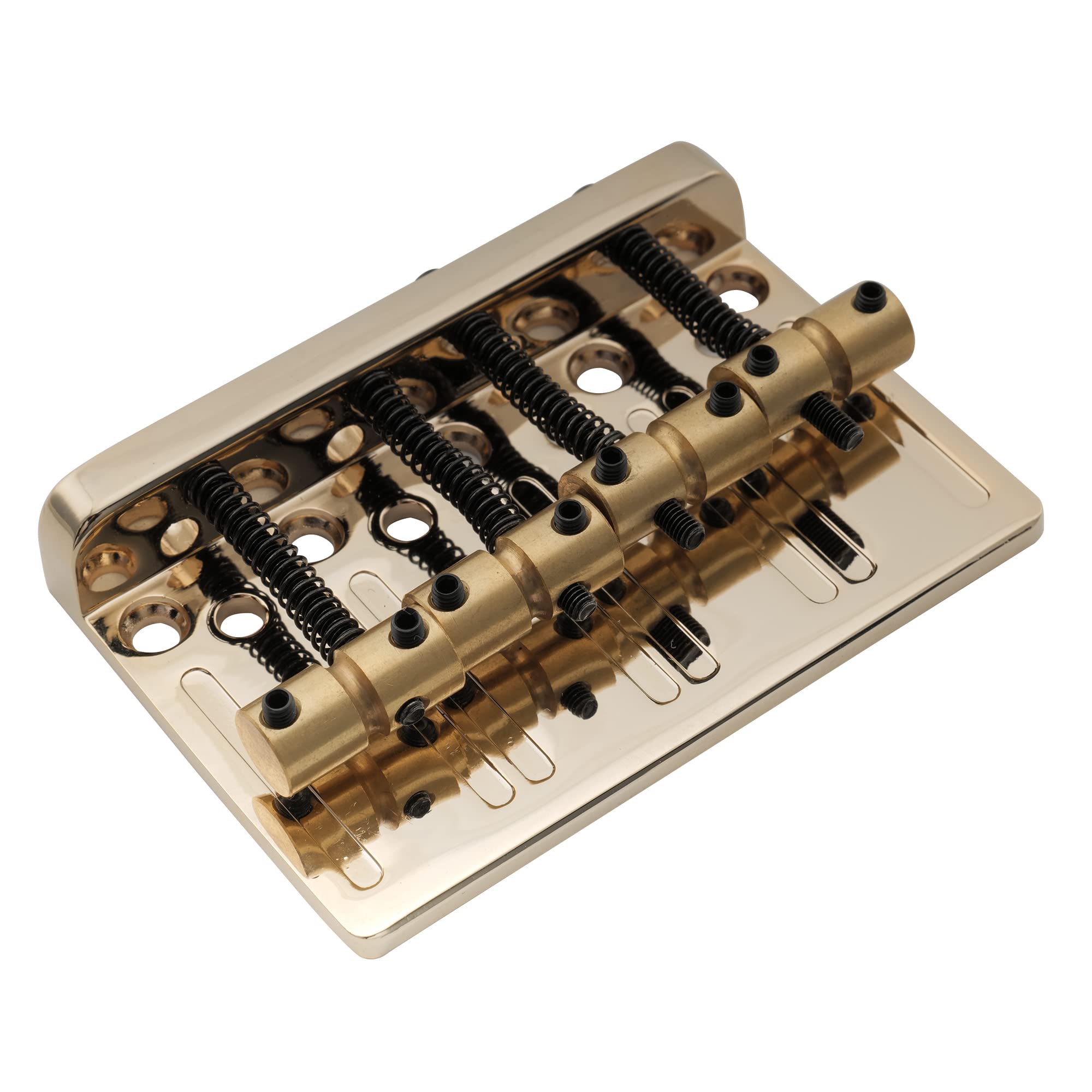 Musiclily Pro 19mm 4-String Bass Hardtail Bridge with Brass Saddles and Steel Plate, Gold