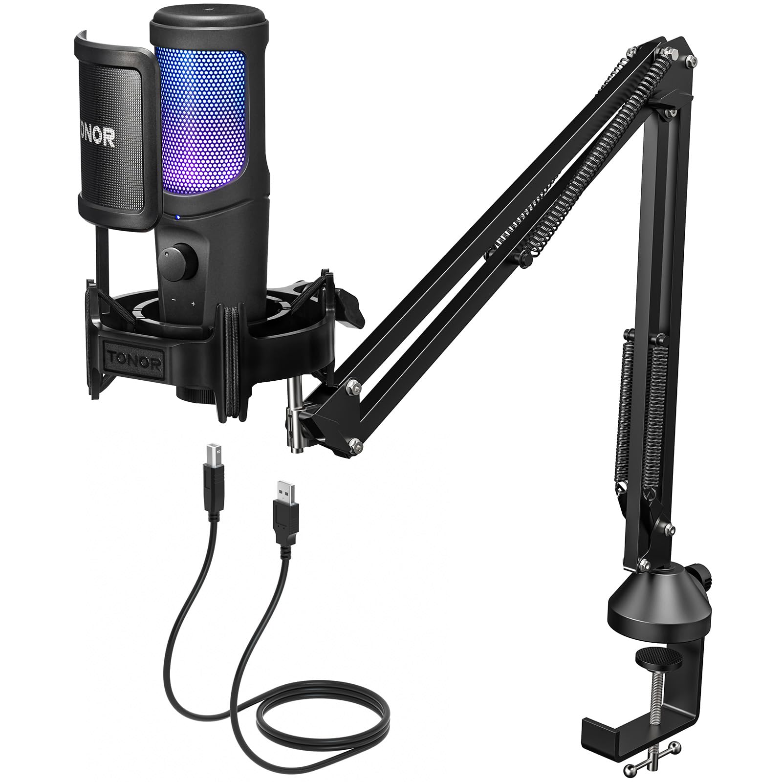 TONOR RGB USB Gaming Microphone Kit, Podcast Microphone for PC, One-tap Mute for Streaming, Cardioid Condenser Microphone for PS