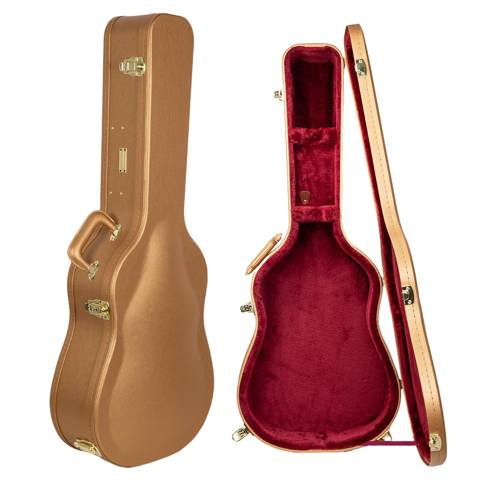 Crossrock Wooden Dreadnought Guitar Case for Martin D-28 / Taylor Grand Auditorium | Luxury Gold Faux Leather, Burgundy Velvet I