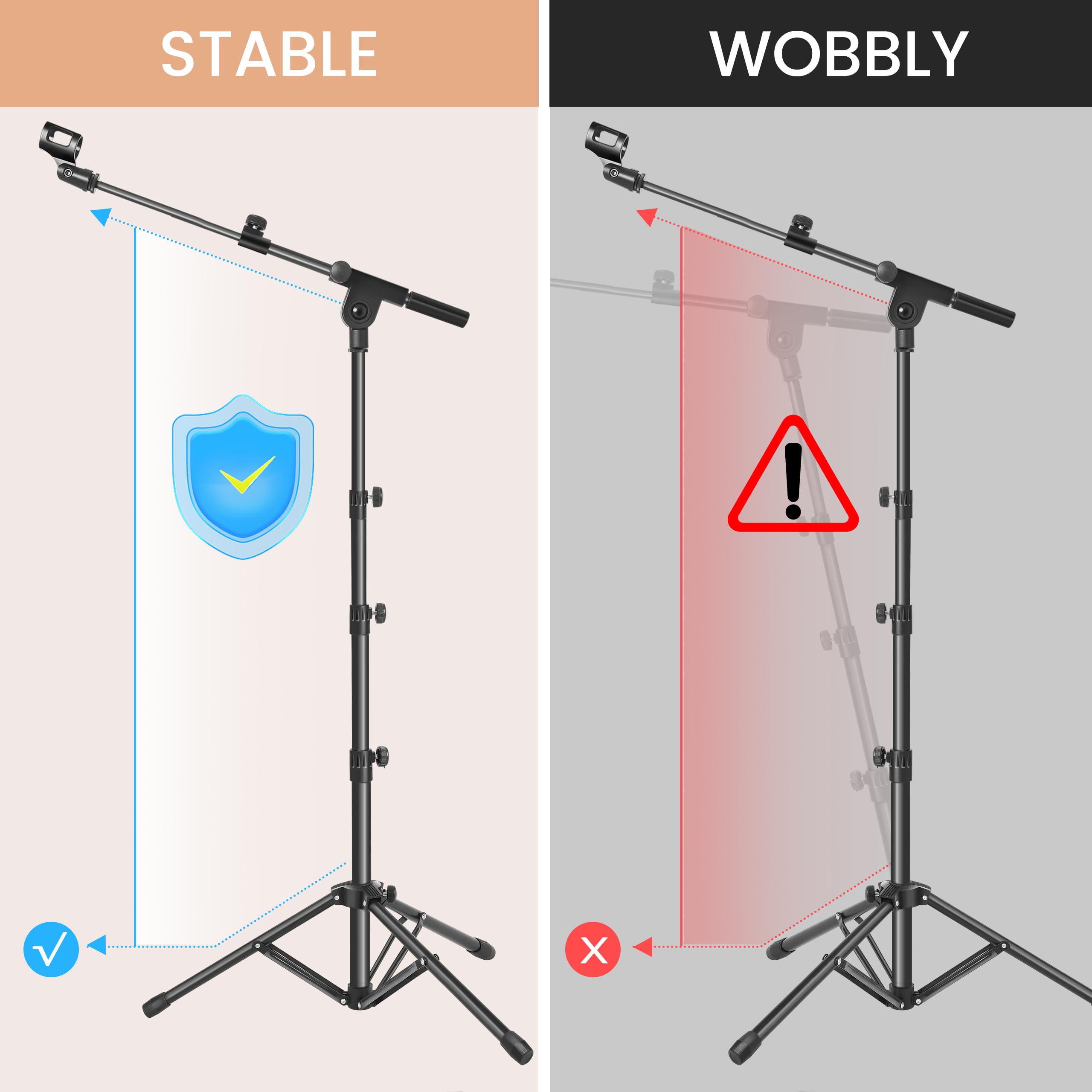 Ramzi Mic Stand,Double Support Tripod Microphone Stand Floor Boom Mic Stand with Mic Stand Bag and 2 Mic Clips Adjustable boom