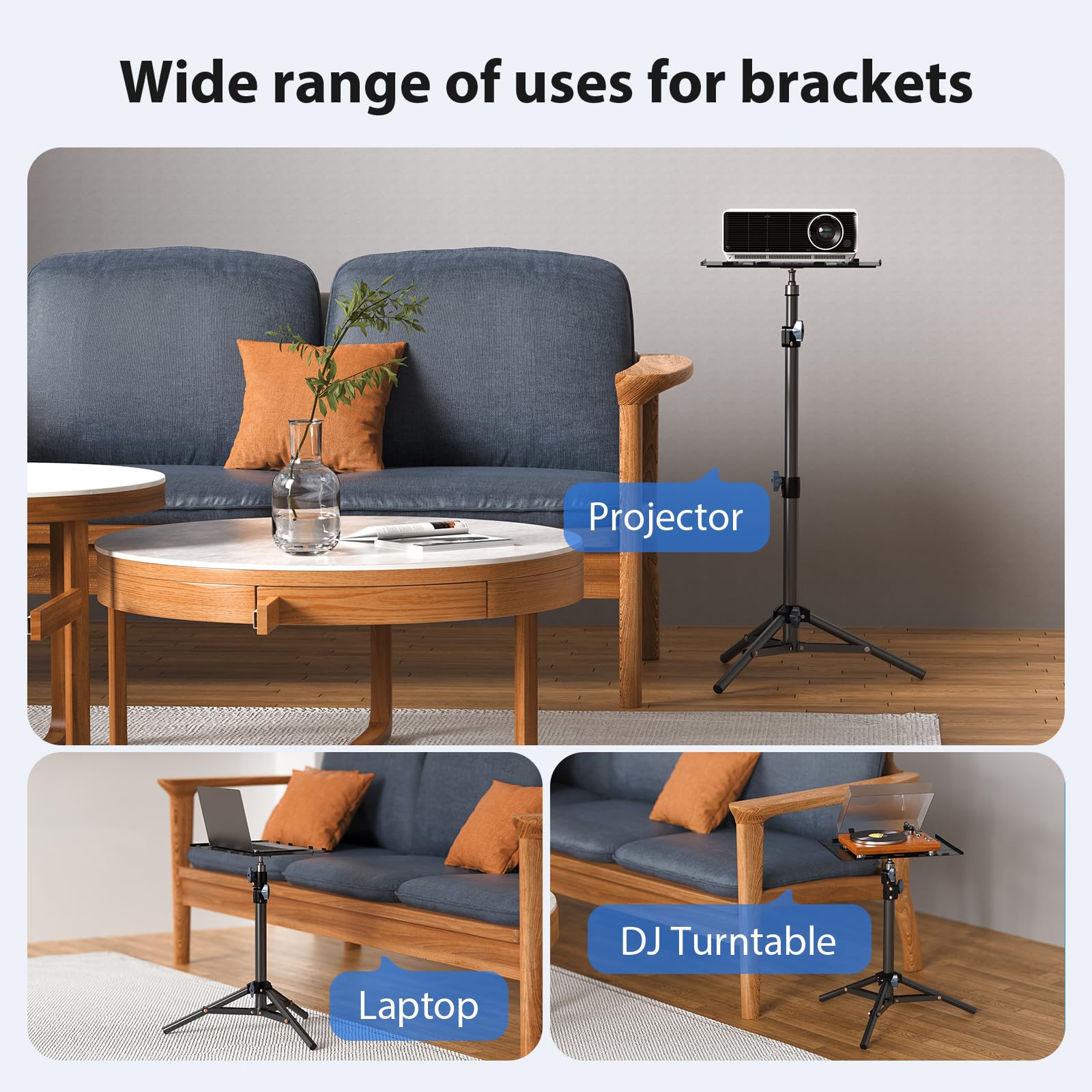 LEORFI Projector Stand Tripod, Laptop Tripod Stand, Foldable Portable Projector Floor Mount, Height Adjustable from 17.7'' to 45