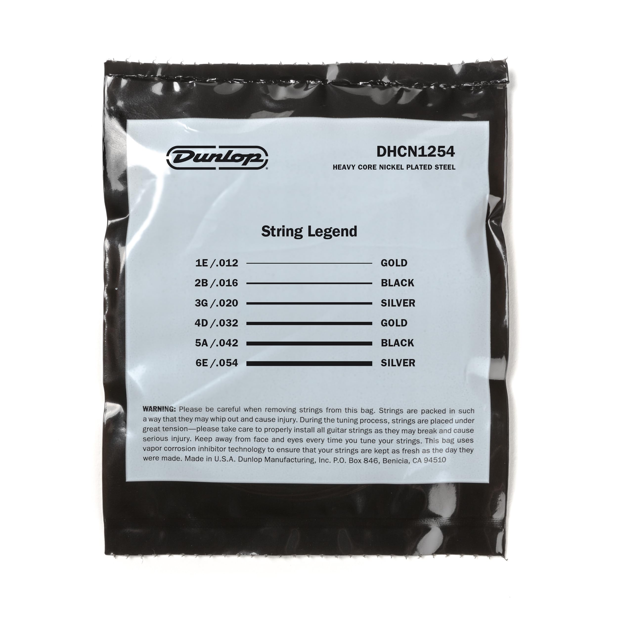 Dunlop DHCN1254 Heavy Core Nickel Wound Guitar Strings, Heaviest, .012-.054, 6 Strings/Set