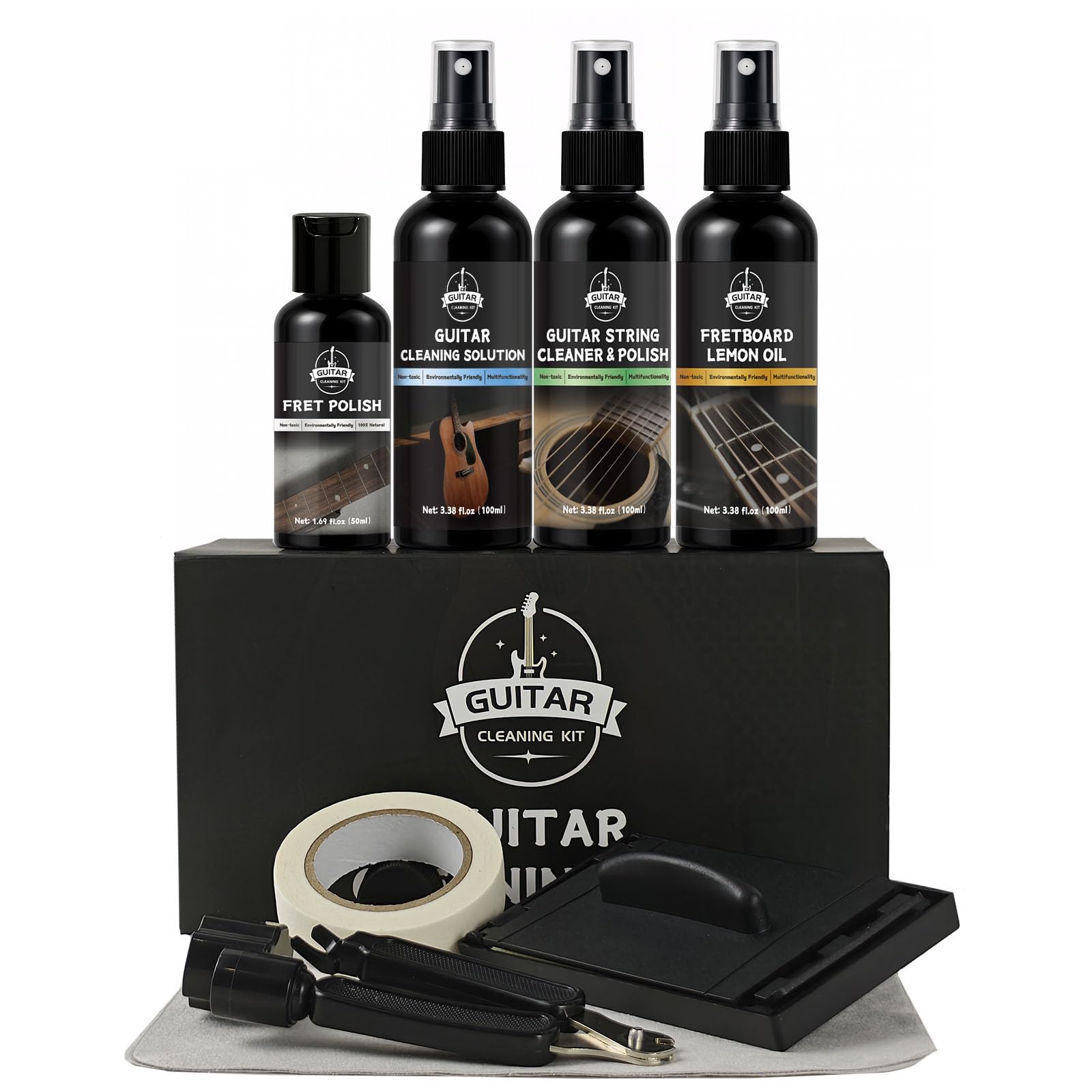 DINGSEN Guitar Cleaning Kit - 8-Piece Professional Maintenance Set with Guitar Cleaner, Fretboard Oil, Polish Wax, String Cleane