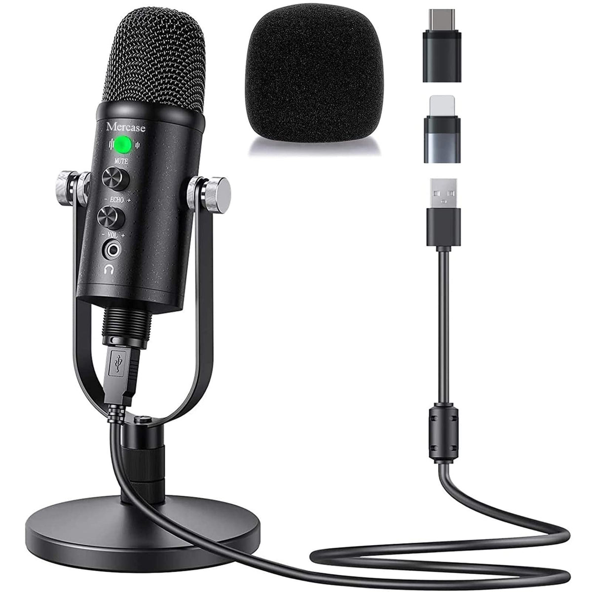 Mercase Usb Condenser Microphone For Computer,Mac,Smartphone,Ps4 And Ps5, Asmr Mic With Noise Cancelling And Reverb, For Recordi