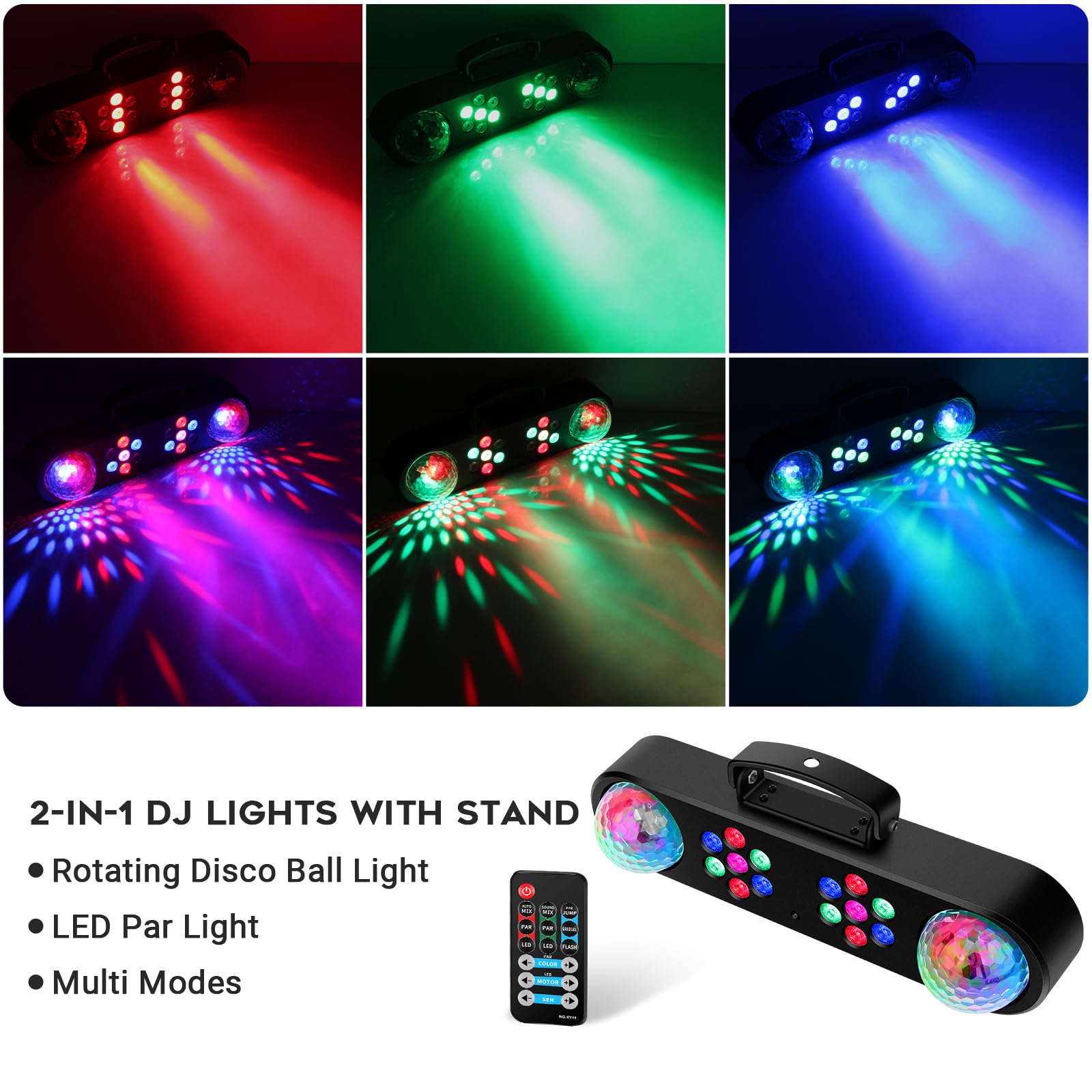 DJ Lights with Stand - YeeSite Stage Party Bar Light Set with RGB Rotating Ball LED Par Sound Activated and Remote Control DJ Li