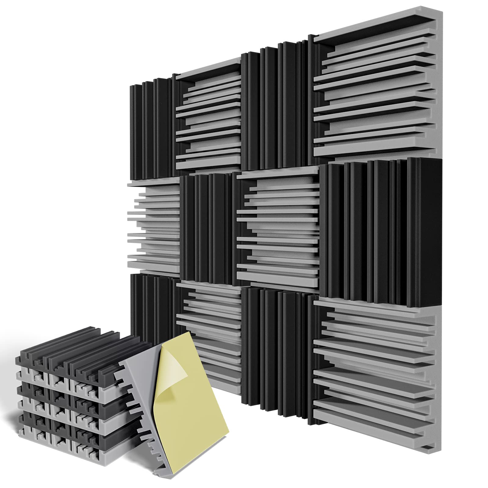 Lightdesire 12 Pack Self-Adhesive Sound Proof Foam Panels,12 X 12 X 2 Inches Acoustic Foam,High Resilience Sound Proofing Paddin