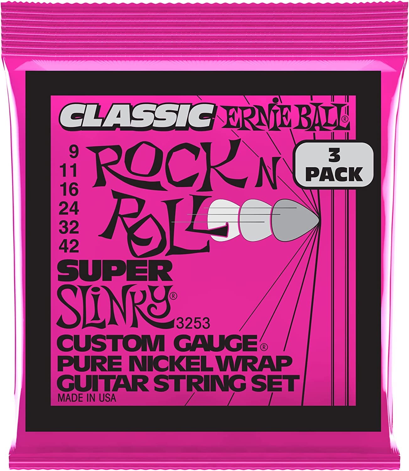 Ernie Ball Regular Slinky Classic Pure Nickel Electric Guitar Strings 3-pack, 10-46 Gauge (P03251)