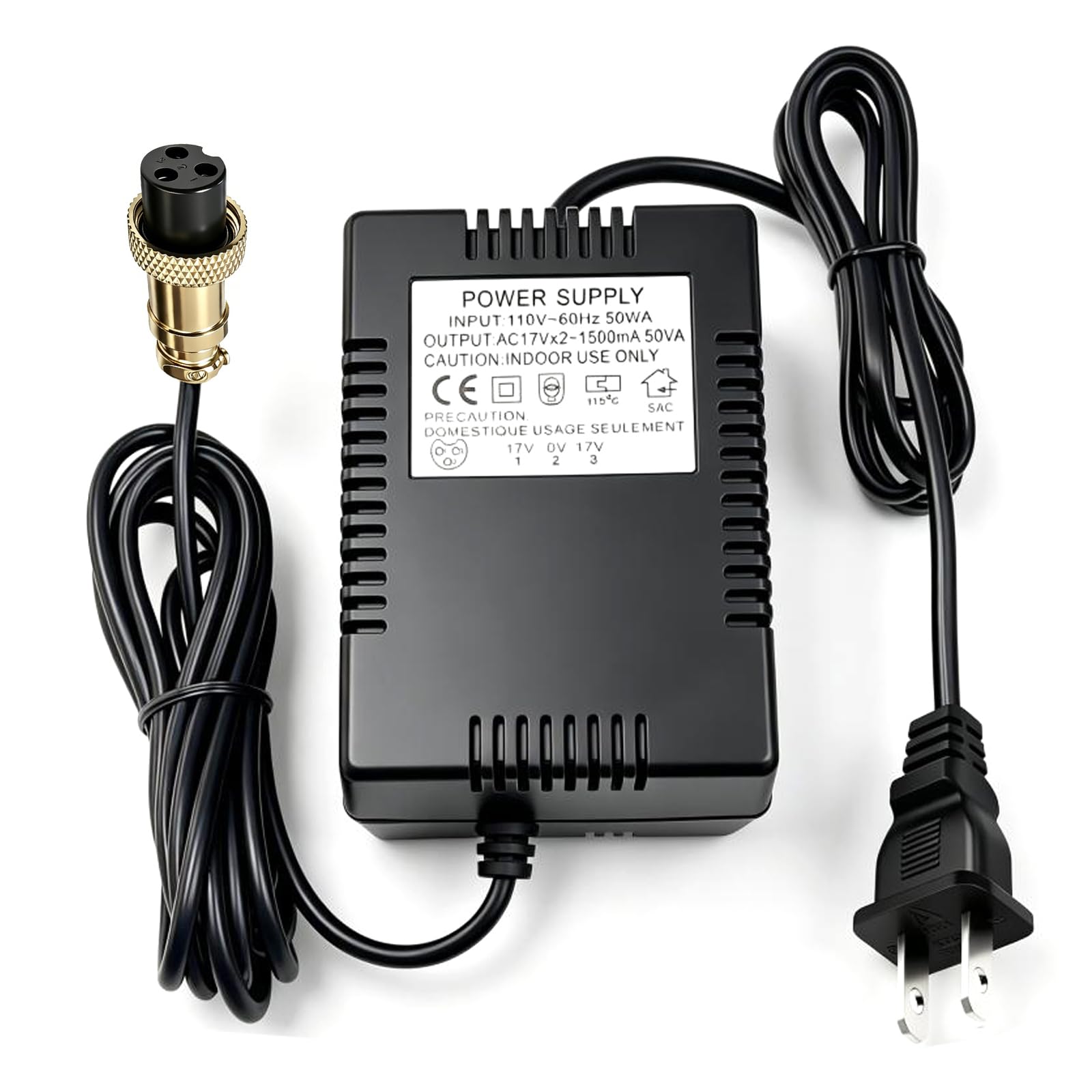 Fesasn 17VAC 1500mA Power Adapter with 3-Pin Connector for Mixing Console Mixer,Pedalboard Power, Compatible with Yamaha,MG82X,M