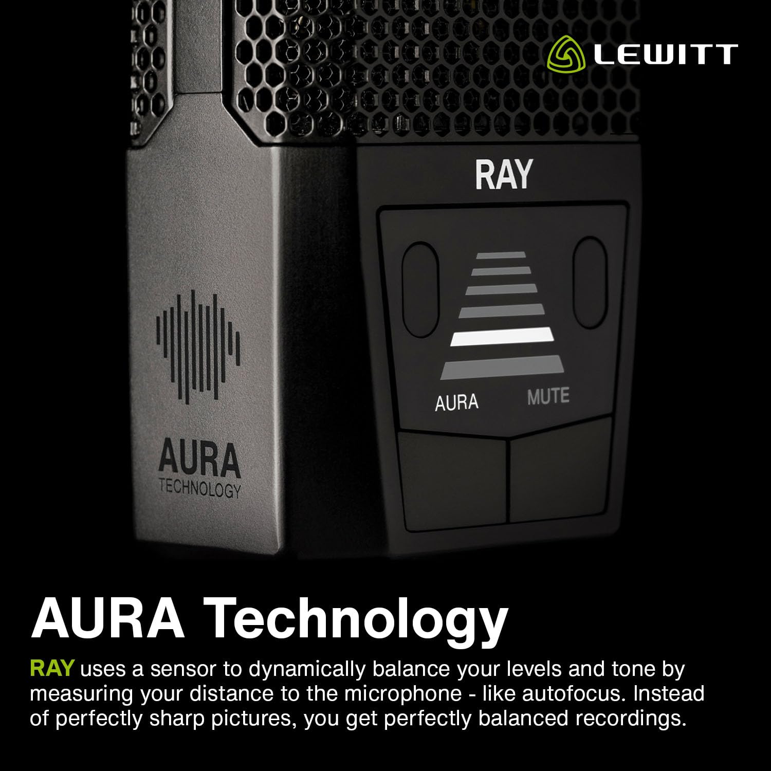 Lewitt RAY Microphone with Autofocus for Your Voice - Mute by Distance and Mute Button - for Podcasts, Streaming, Content and Mu