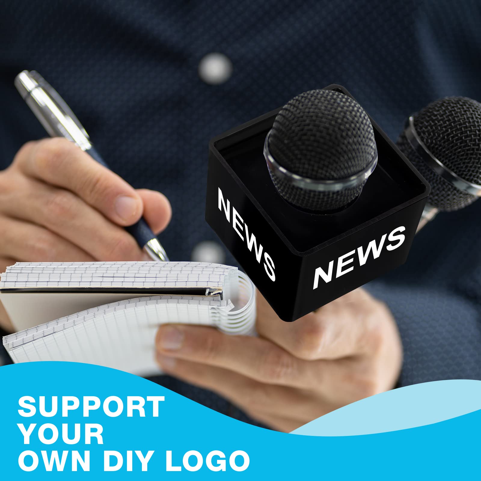 10 Pcs Microphone Flag Station Portable Square Cube ABS Foam Mic Flag Logo Studio Equipment Microphone Accessories for Reporter