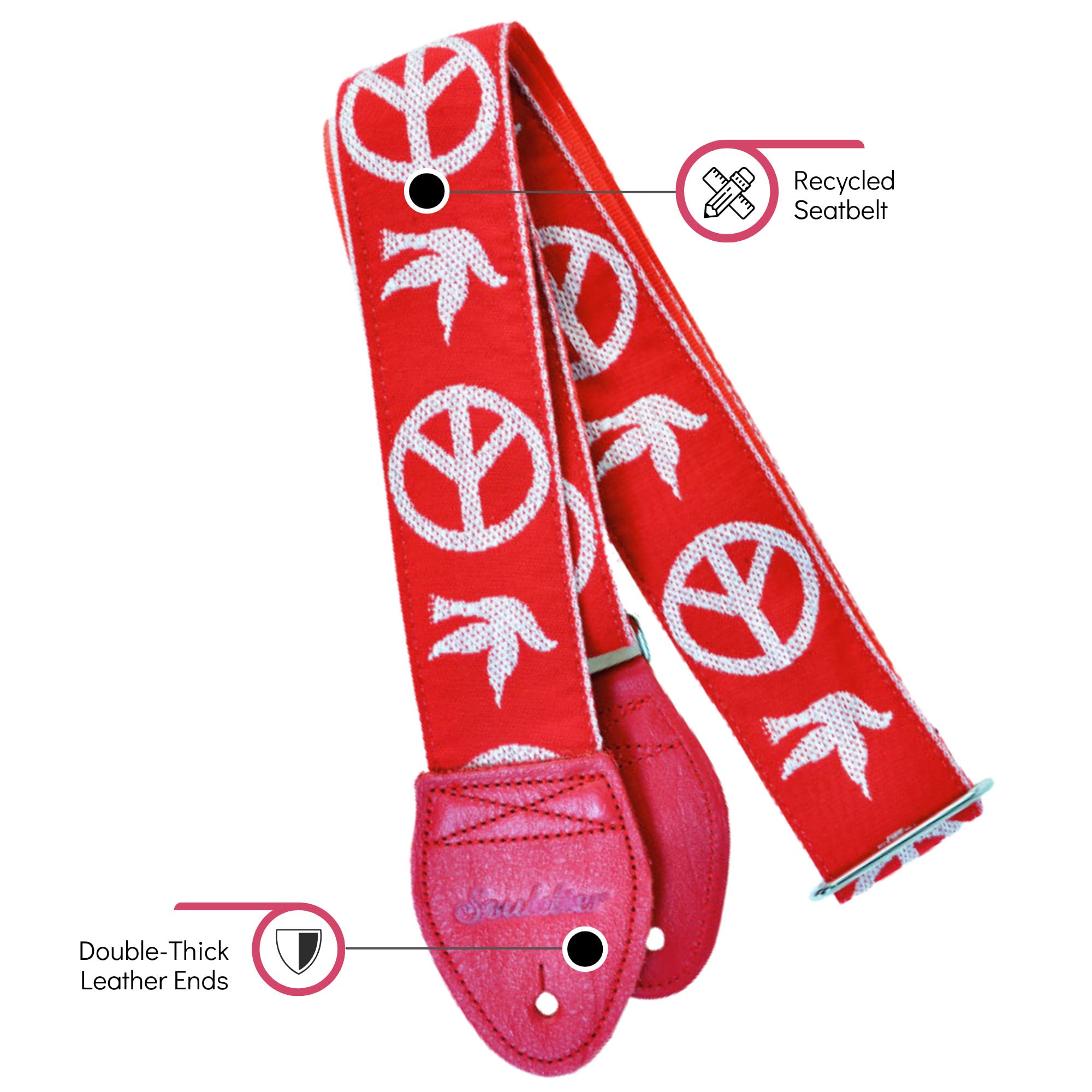 Souldier GS1026RD02RD - Handmade Seatbelt Guitar Strap for Bass, Electric or Acoustic Guitar, 2 Inches Wide and Adjustable Lengt