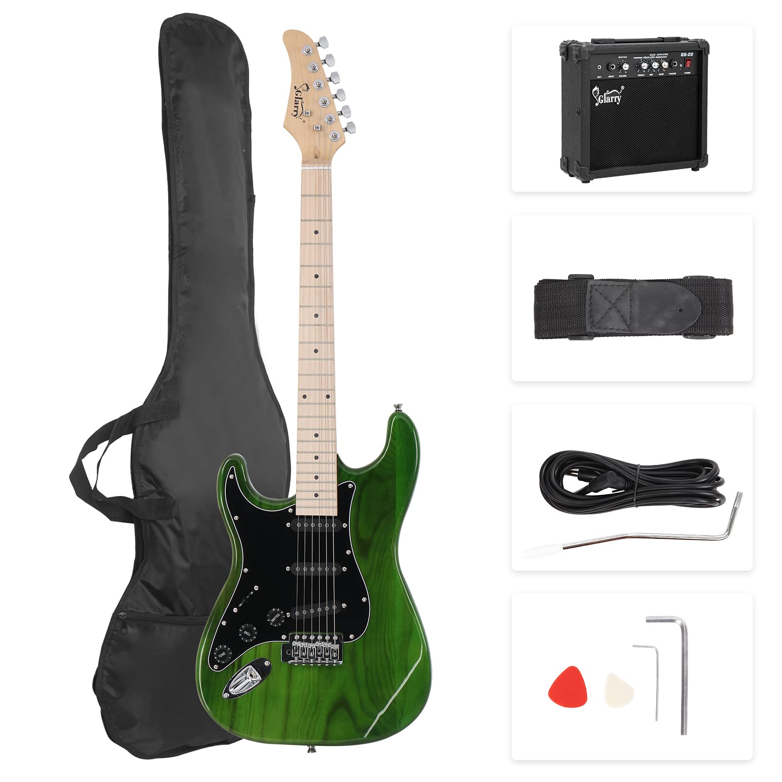 Glarry 39'' Left Handed Full Size Electric Guitar For Music Lover Beginner With 20W Amp And Accessories Pack Guitar Bag (Green)