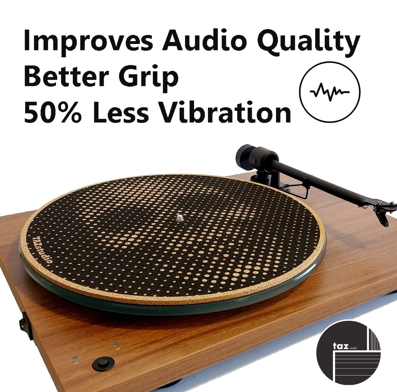TazStudio Premium slipmat - Cork Turntable Mat [4mm Thick] for Better Sound Support on Vinyl LP Record Player - Cork mat Origina