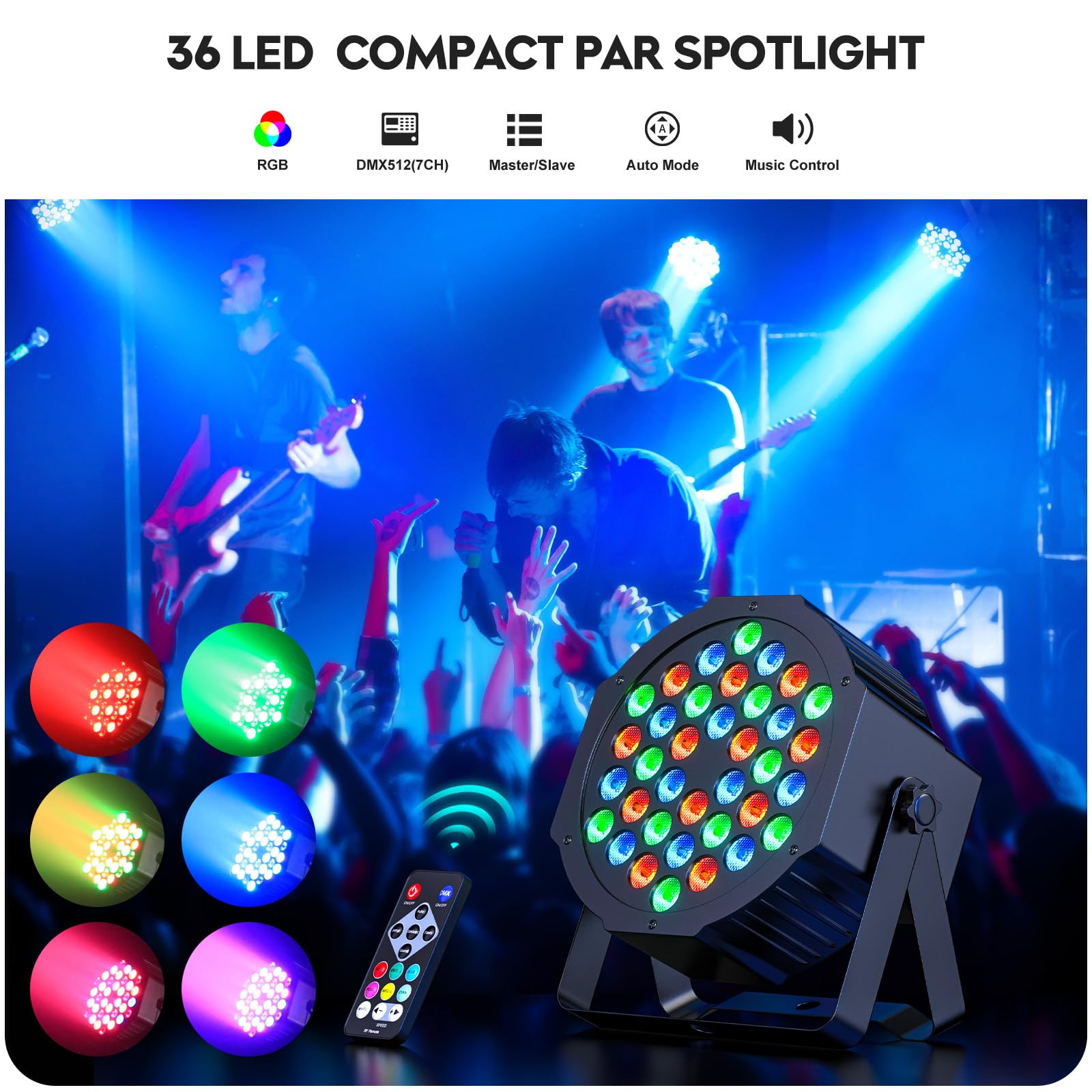 ZEMOJ Par Lights, LED Stage Lighting with Remote Control & DMX, 7 Channel Party Lights for DJ Disco Church Birthday Dance, 8 Pac