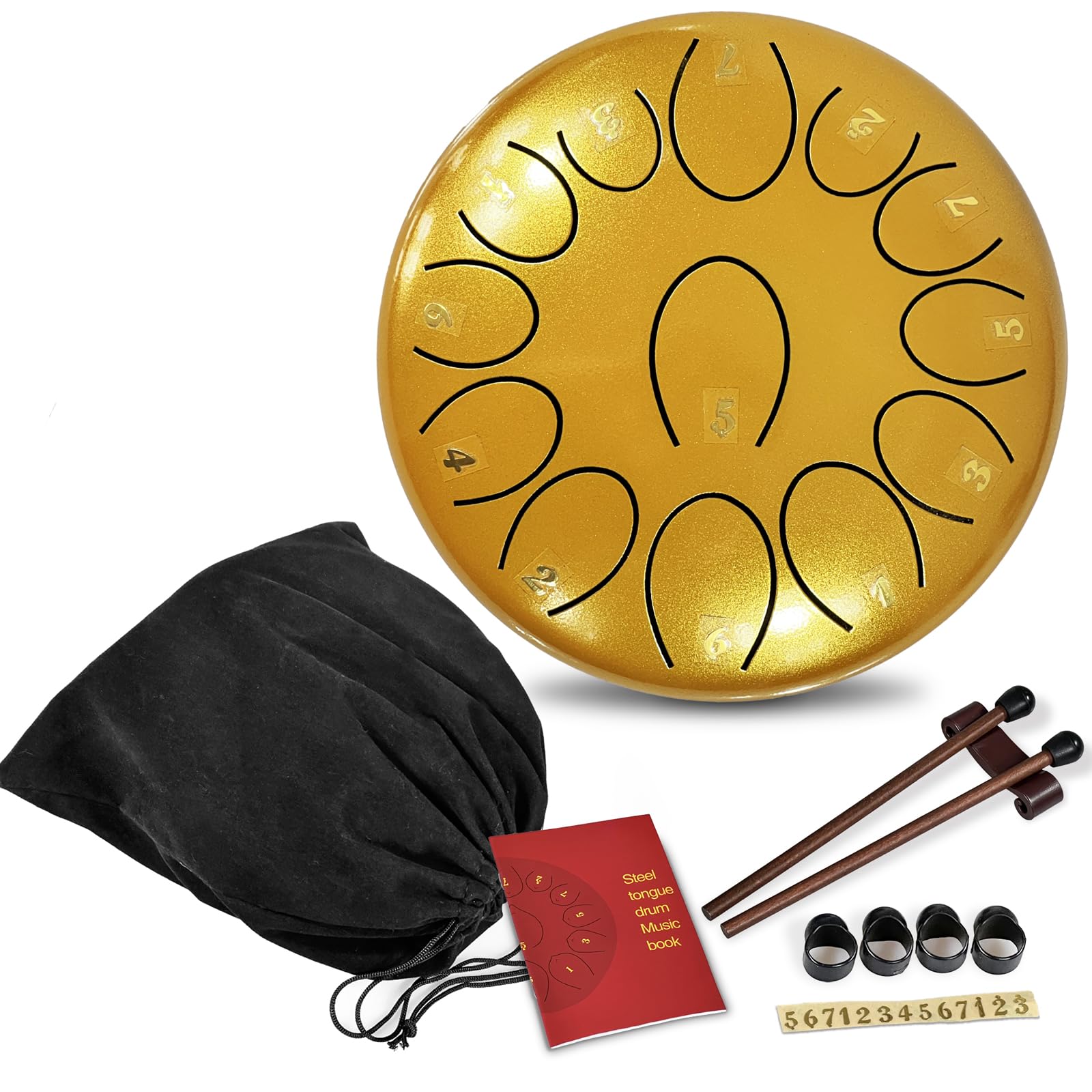 Steel Tongue Drum Musical Percussion Instrument, Rain Drum for Outside - Musician Gift for Family and Friends (Gold, 13 Notes 6.