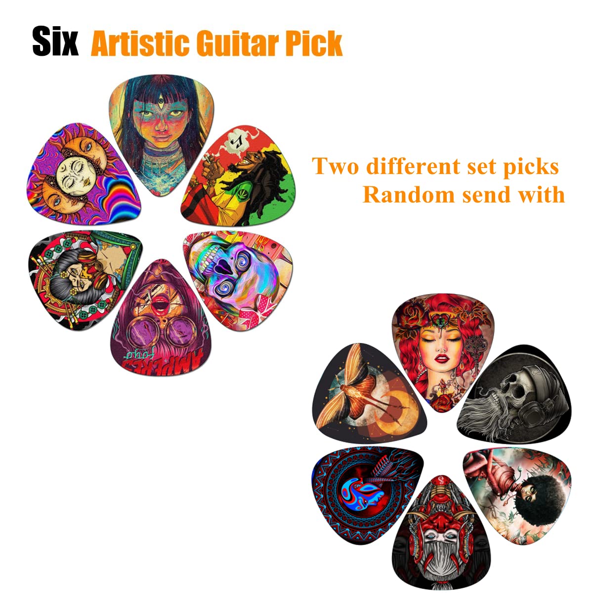THIVENNY Guitar Slide, Set of 2 Glass Guitar Slide, 1 Steel Guitar Slide, 1 Guitar Slide Ring, with 6 Pieces Artistic Guitar Pic